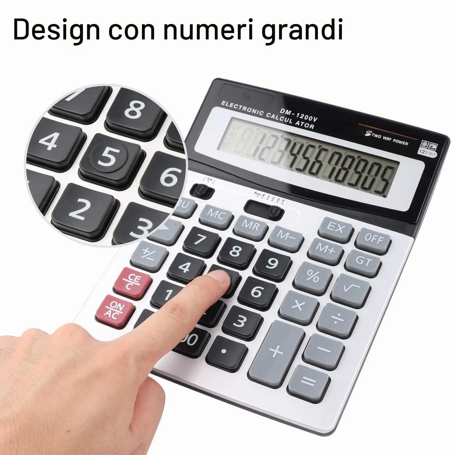 HIHUHEN Calcolatrice da Tavolo 12 Cifre con Display Elettronico, Energia Solare e Batterie AA - immagine 5