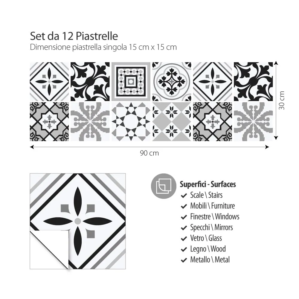 RE-COVERTILES Adesivi Piastrelle in PVC per Cucina e Bagno, 12 Pezzi 15x15 cm, PS00096 - immagine 3