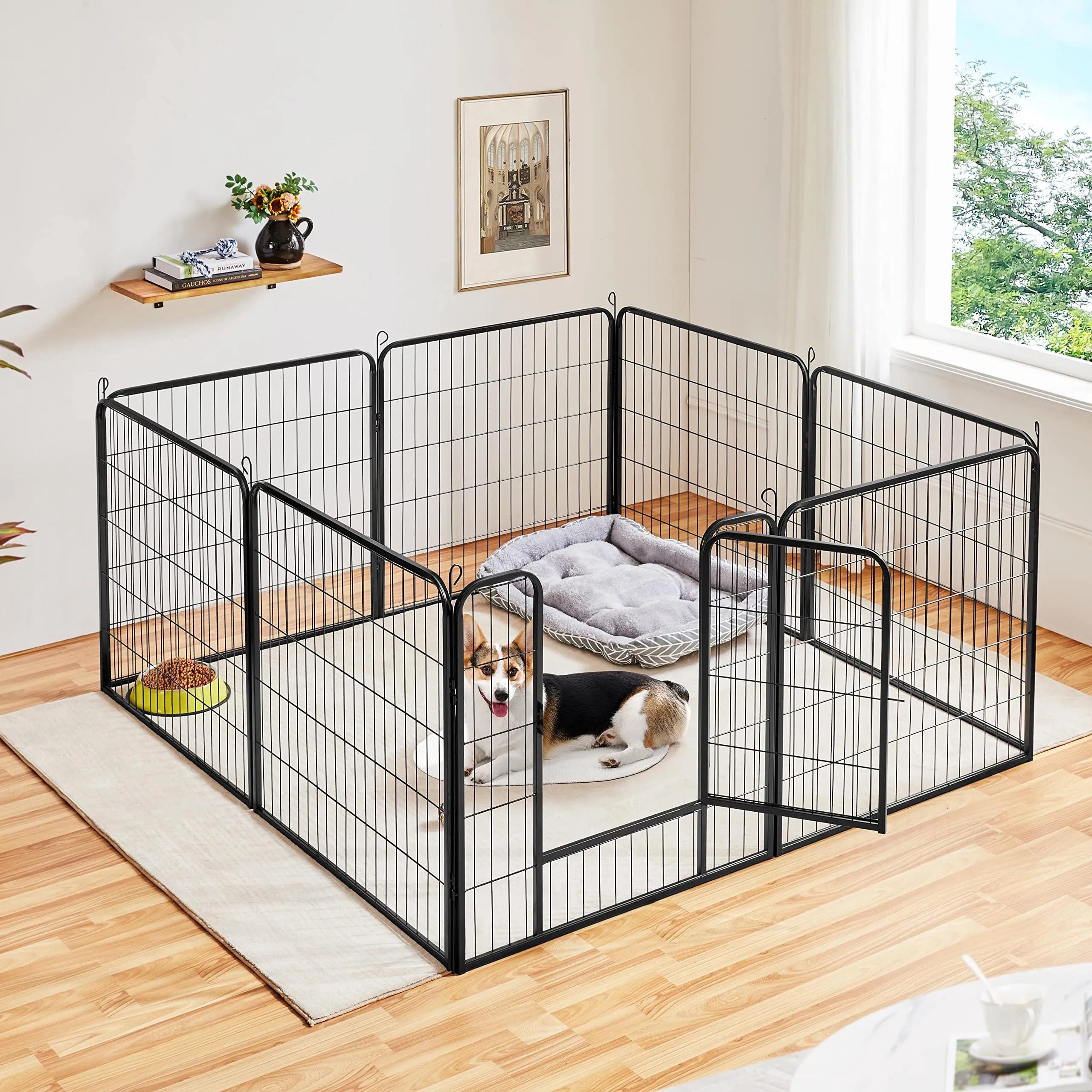 Yaheetech Recinto per Cani Interno Esterno, 8 Pannelli 80x80 cm, Nero - immagine 2