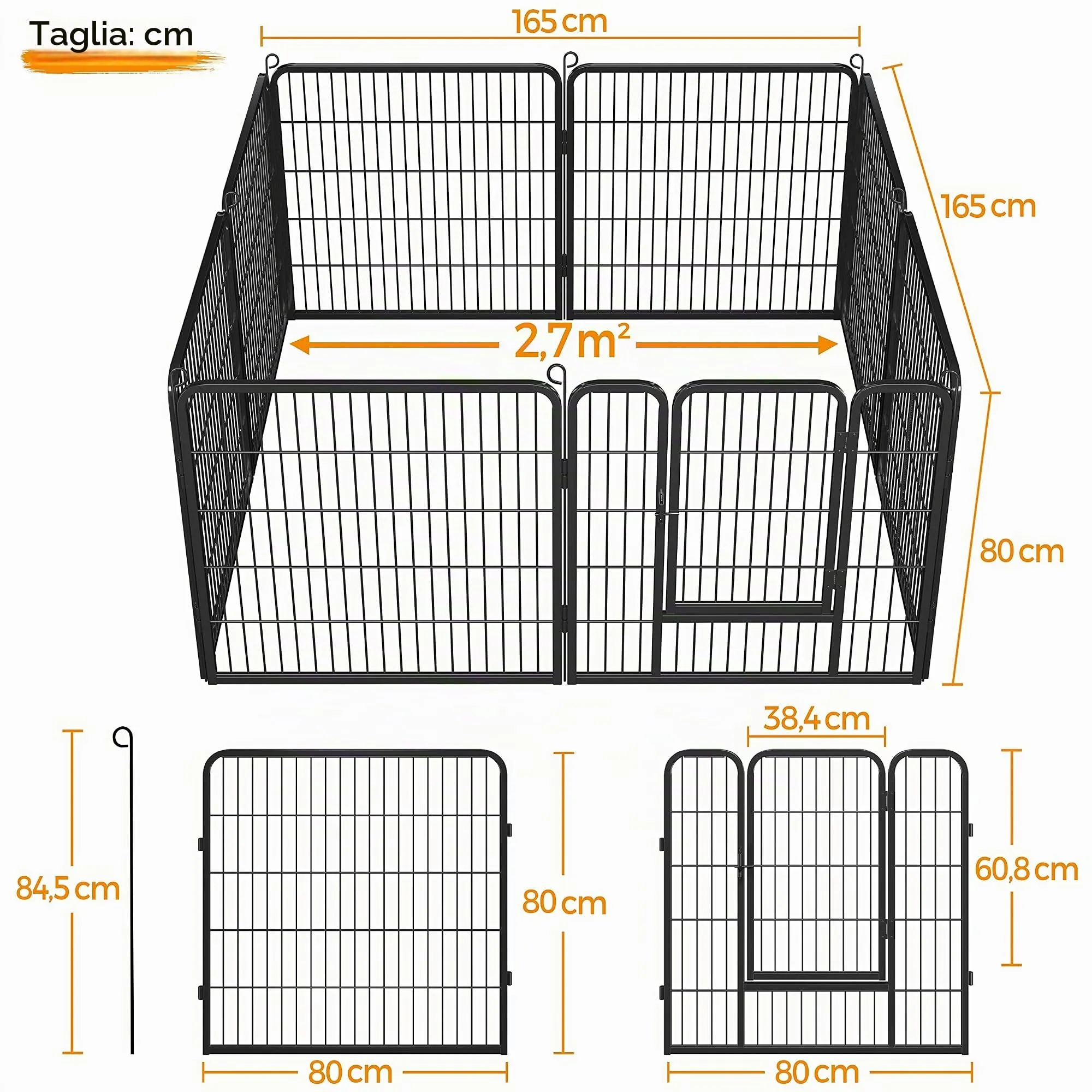 Yaheetech Recinto per Cani Interno Esterno, 8 Pannelli 80x80 cm, Nero - immagine 3
