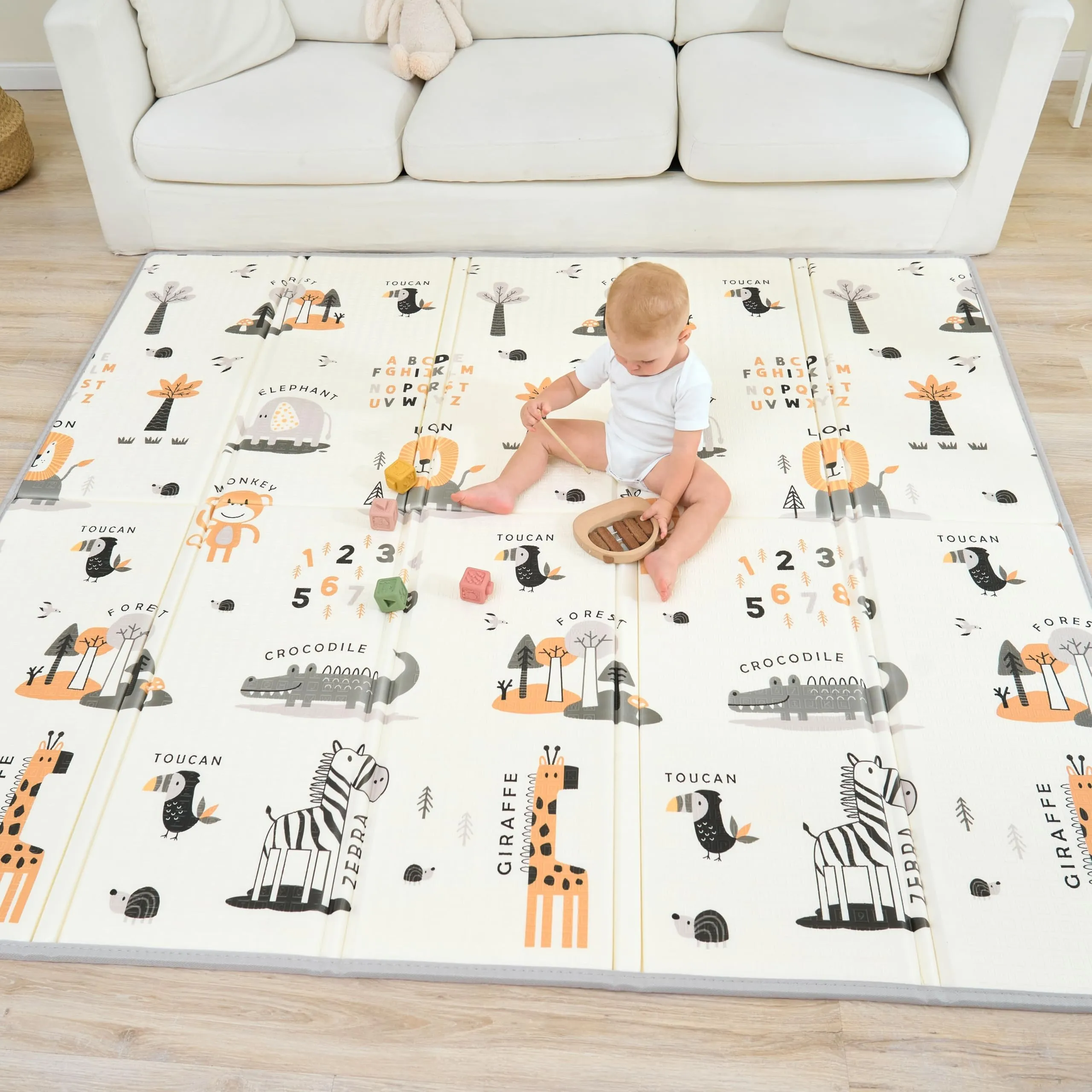 SUPERBE BEBE Tappeto Gioco Bambini Pieghevole 180x200x1.5cm Montessori Reversibile in Schiuma - immagine 9