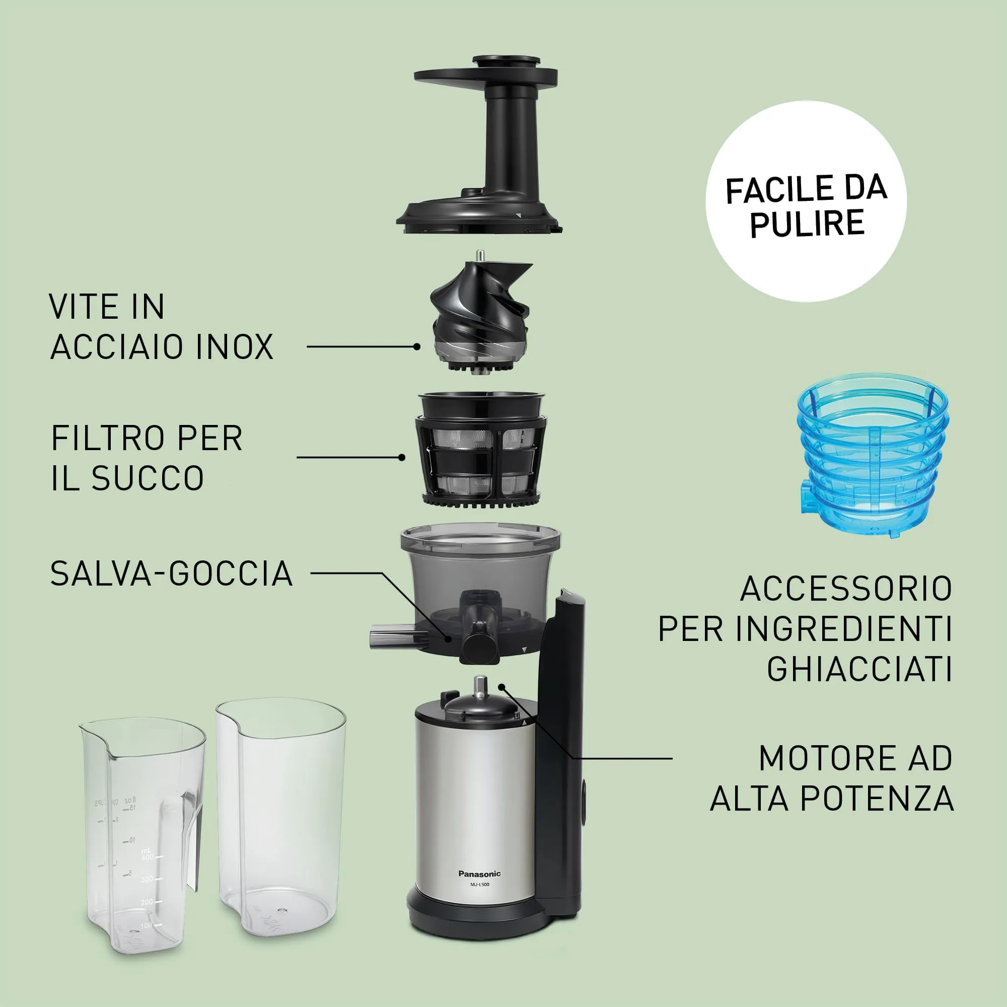 Panasonic MJ-L500 Slow Juicer Acciaio - immagine 3