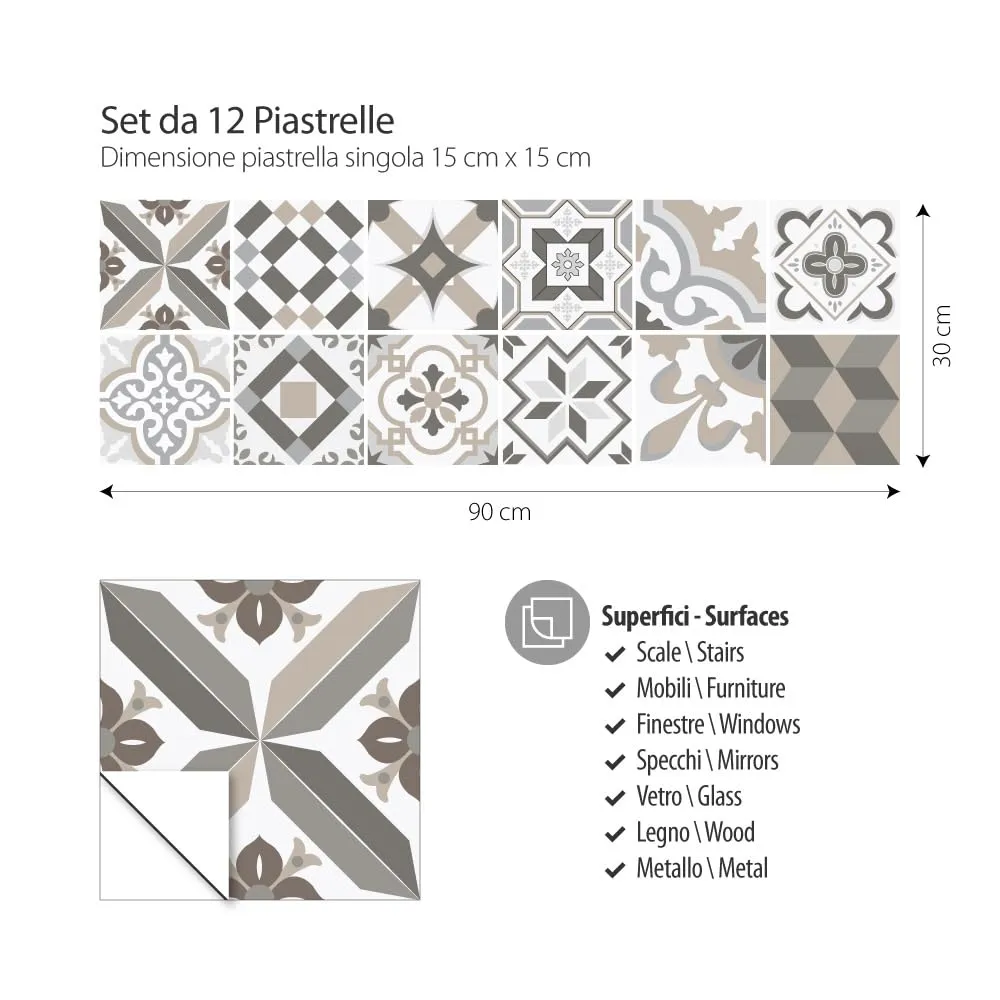 RE-COVERTILES Adesivi Piastrelle in PVC per Cucina e Bagno, 12 Pezzi 15x15 cm, PS00089 - immagine 6