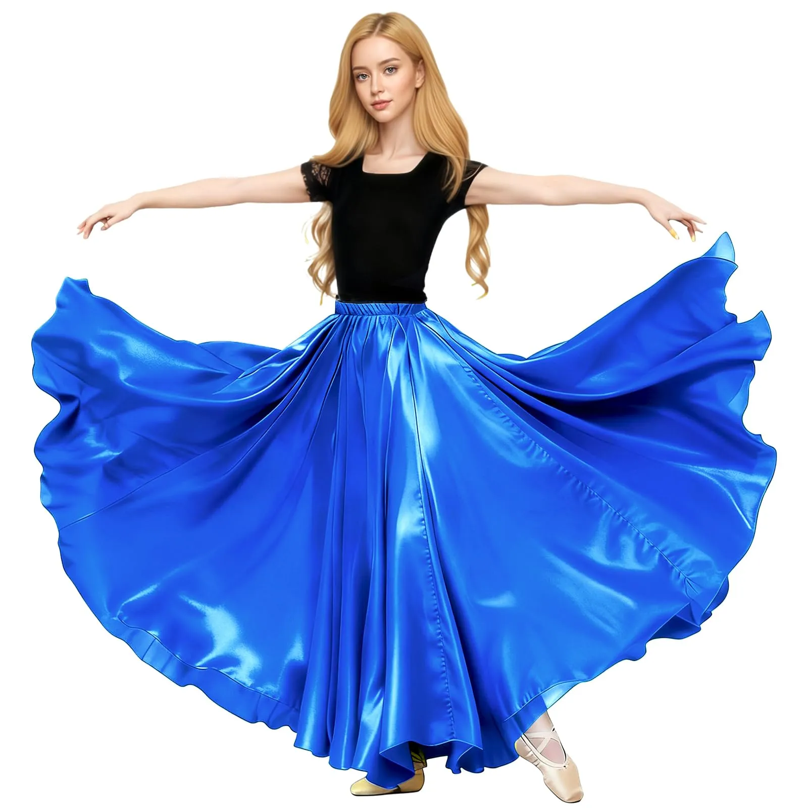 Baisdan Gonna in Raso per Danza del Ventre, Blu Navy, Taglia Unica - immagine 1