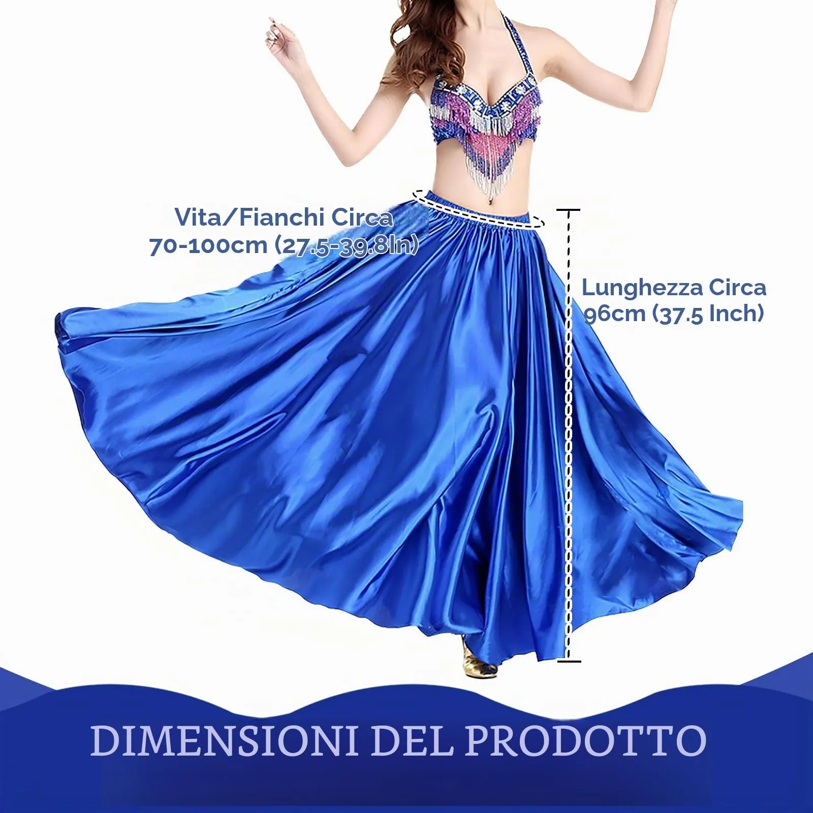 Baisdan Gonna in Raso per Danza del Ventre, Blu Navy, Taglia Unica - immagine 3