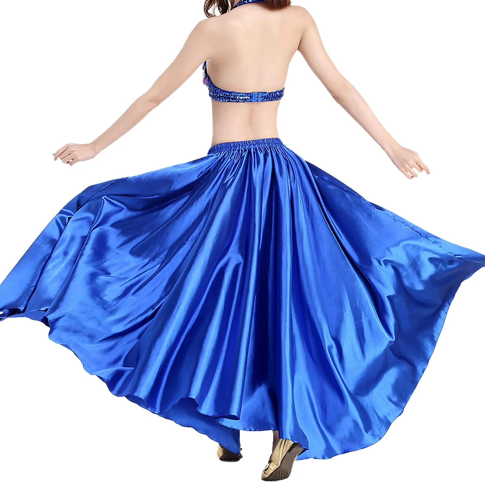 Baisdan Gonna in Raso per Danza del Ventre, Blu Navy, Taglia Unica - immagine 5