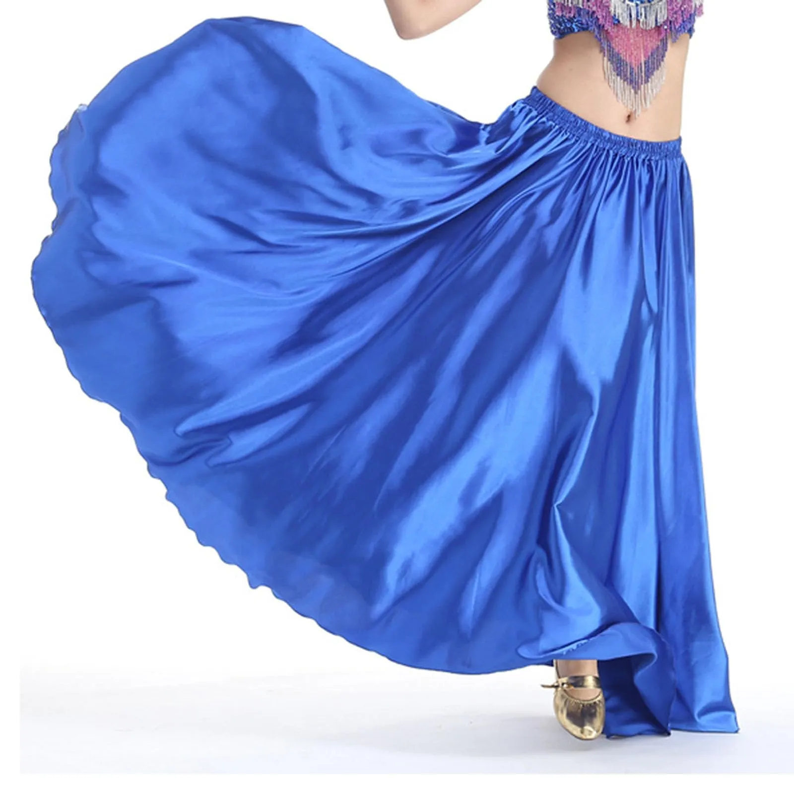 Baisdan Gonna in Raso per Danza del Ventre, Blu Navy, Taglia Unica - immagine 6