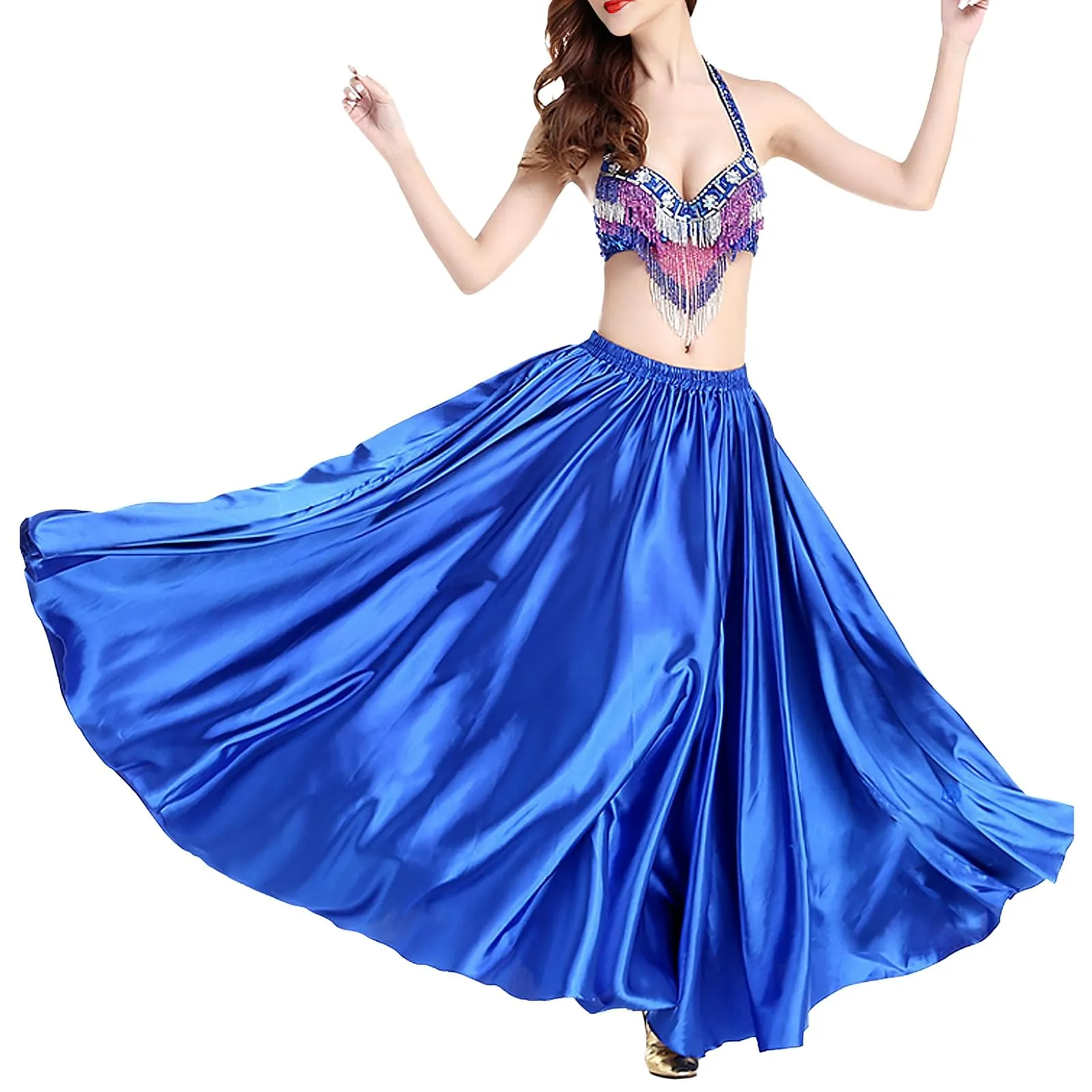 Baisdan Gonna in Raso per Danza del Ventre, Blu Navy, Taglia Unica - immagine 7