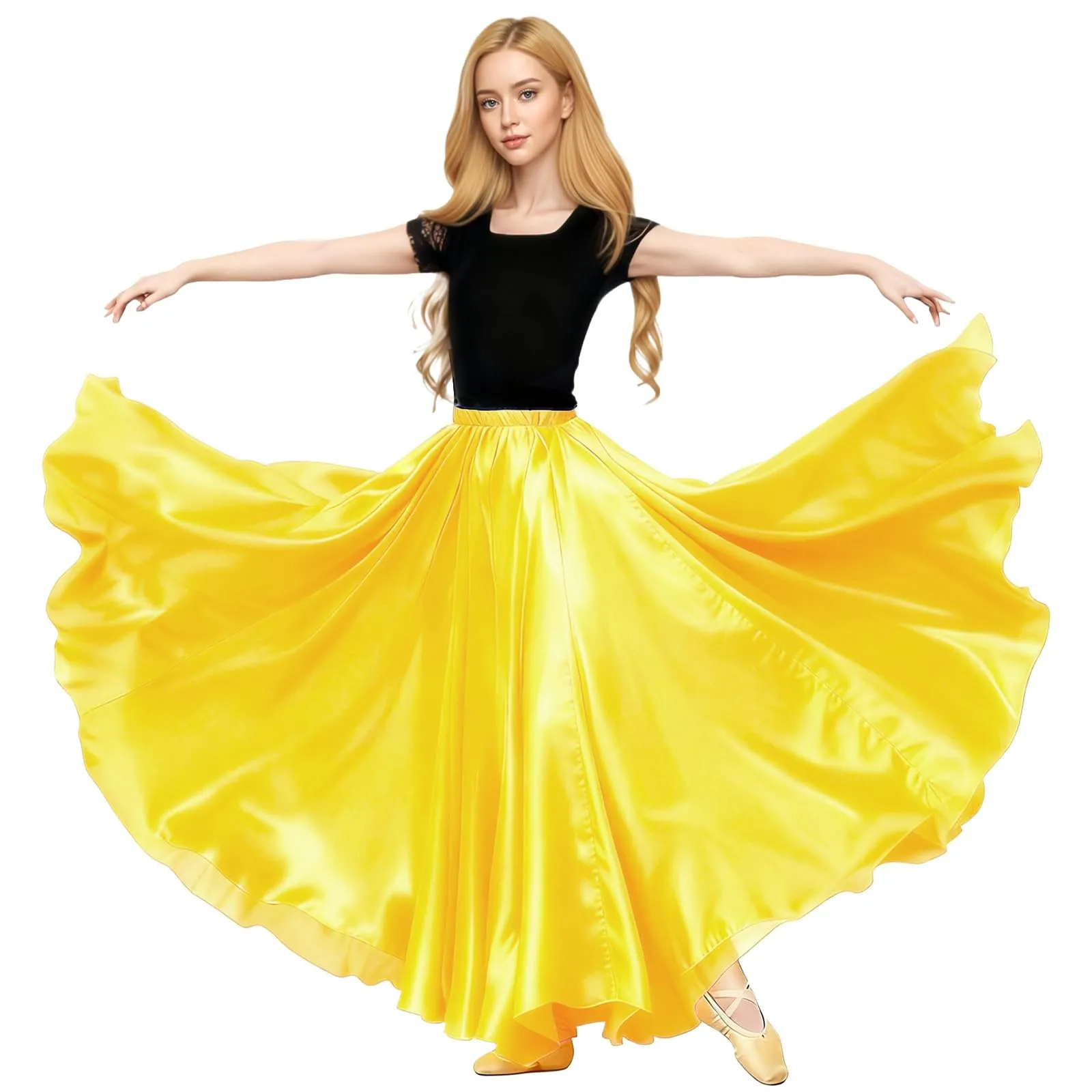 Baisdan Gonna in Raso per Danza del Ventre, Giallo, Taglia Unica - immagine 1