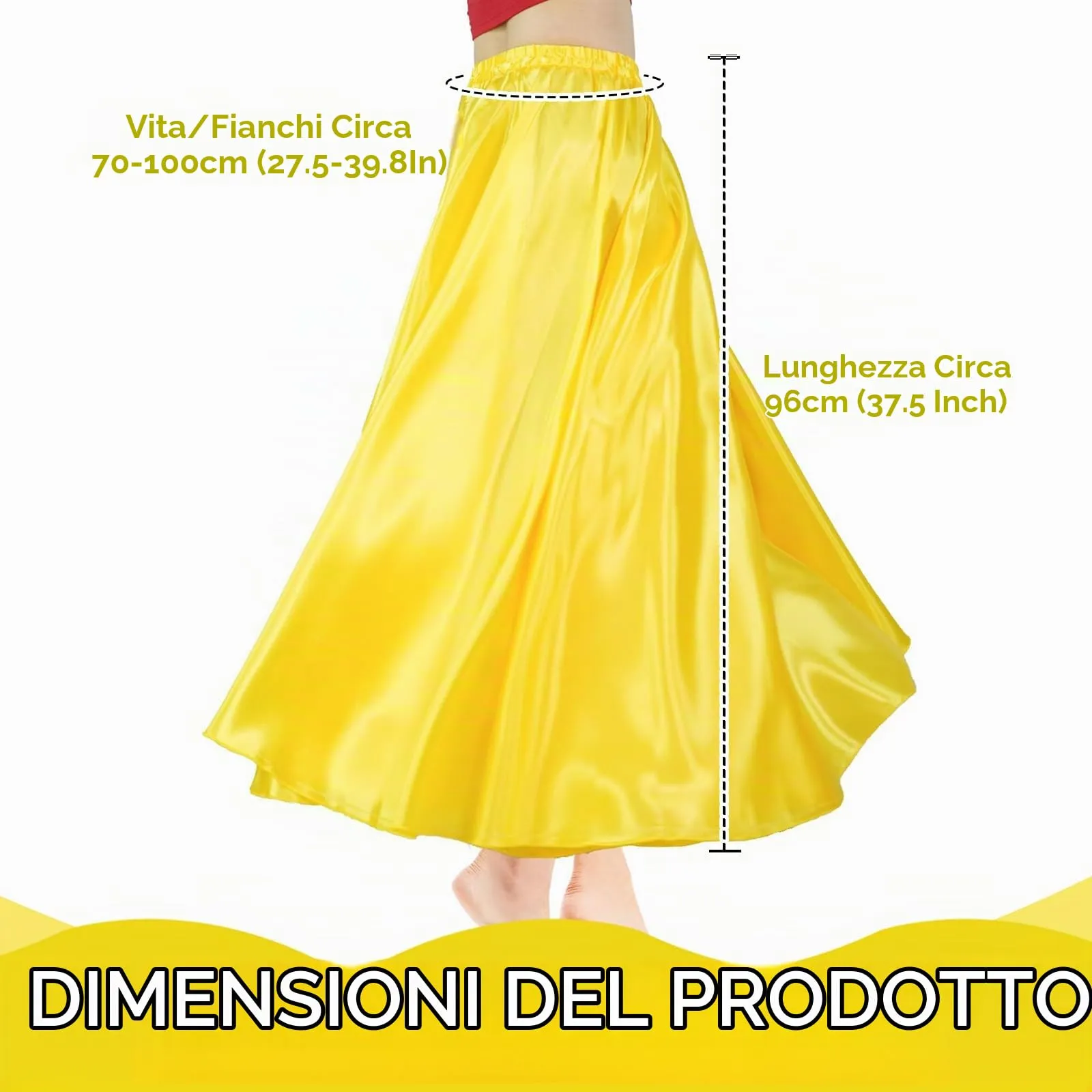 Baisdan Gonna in Raso per Danza del Ventre, Giallo, Taglia Unica - immagine 2