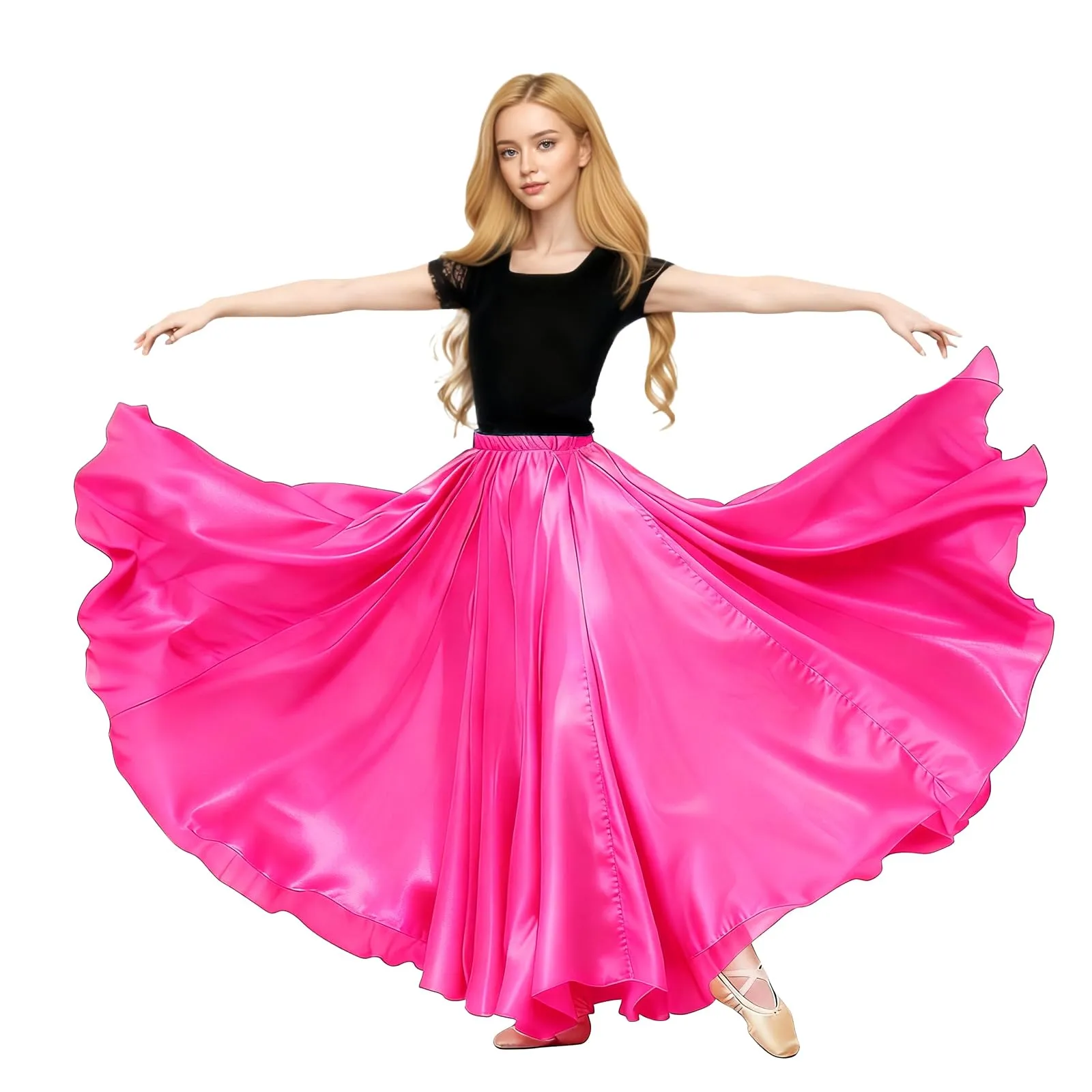 Baisdan Gonna in Raso per Danza del Ventre, Rosa, Taglia Unica - immagine 1