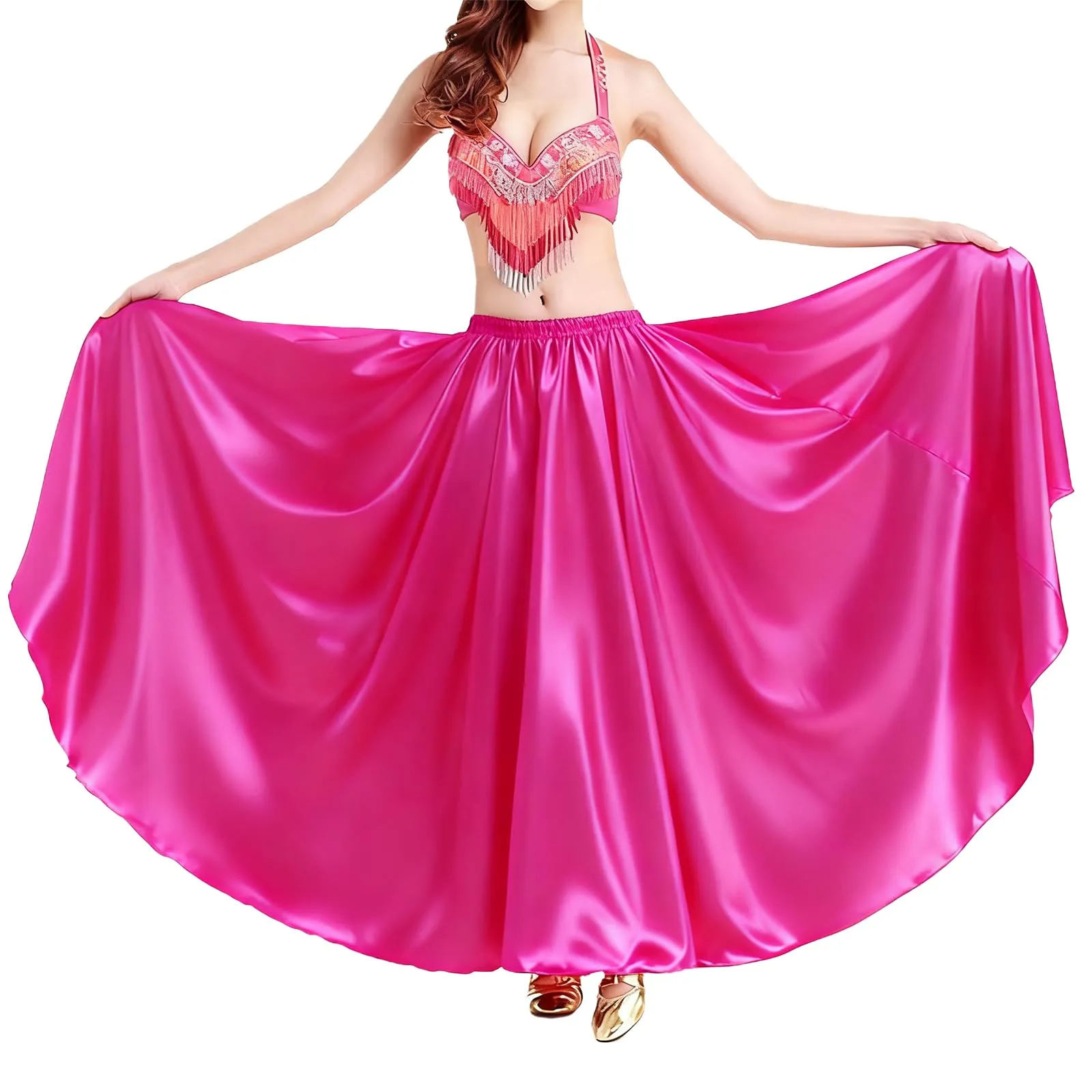 Baisdan Gonna in Raso per Danza del Ventre, Rosa, Taglia Unica - immagine 2