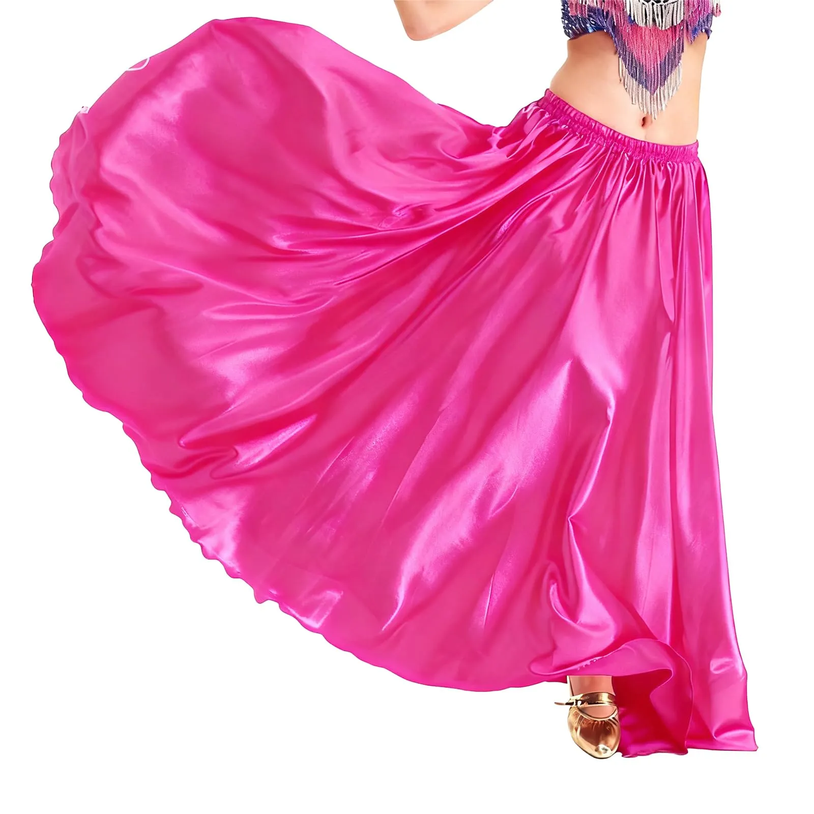 Baisdan Gonna in Raso per Danza del Ventre, Rosa, Taglia Unica - immagine 3