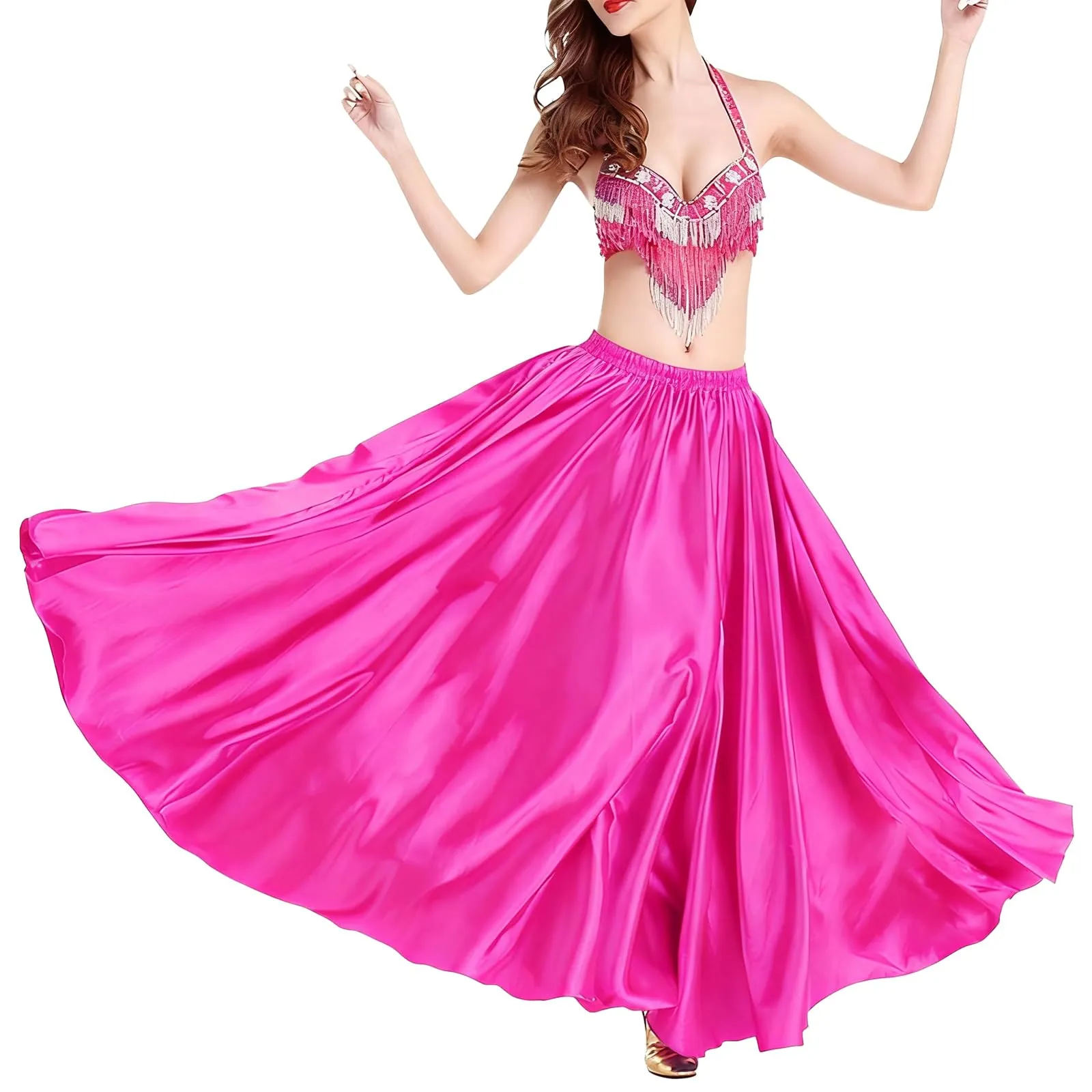 Baisdan Gonna in Raso per Danza del Ventre, Rosa, Taglia Unica - immagine 4
