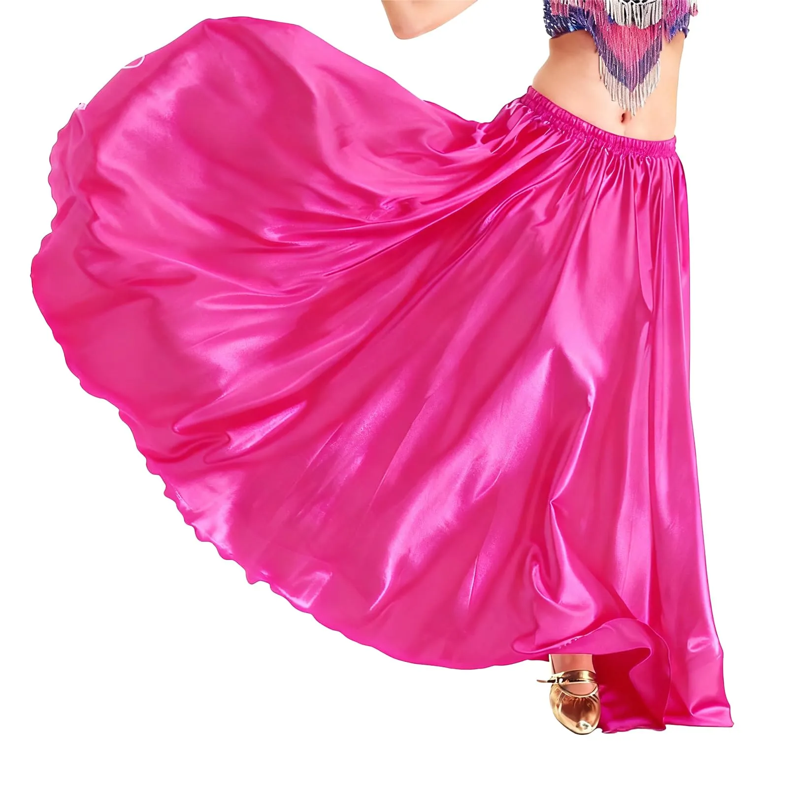 Baisdan Gonna in Raso per Danza del Ventre, Rosa, Taglia Unica - immagine 5
