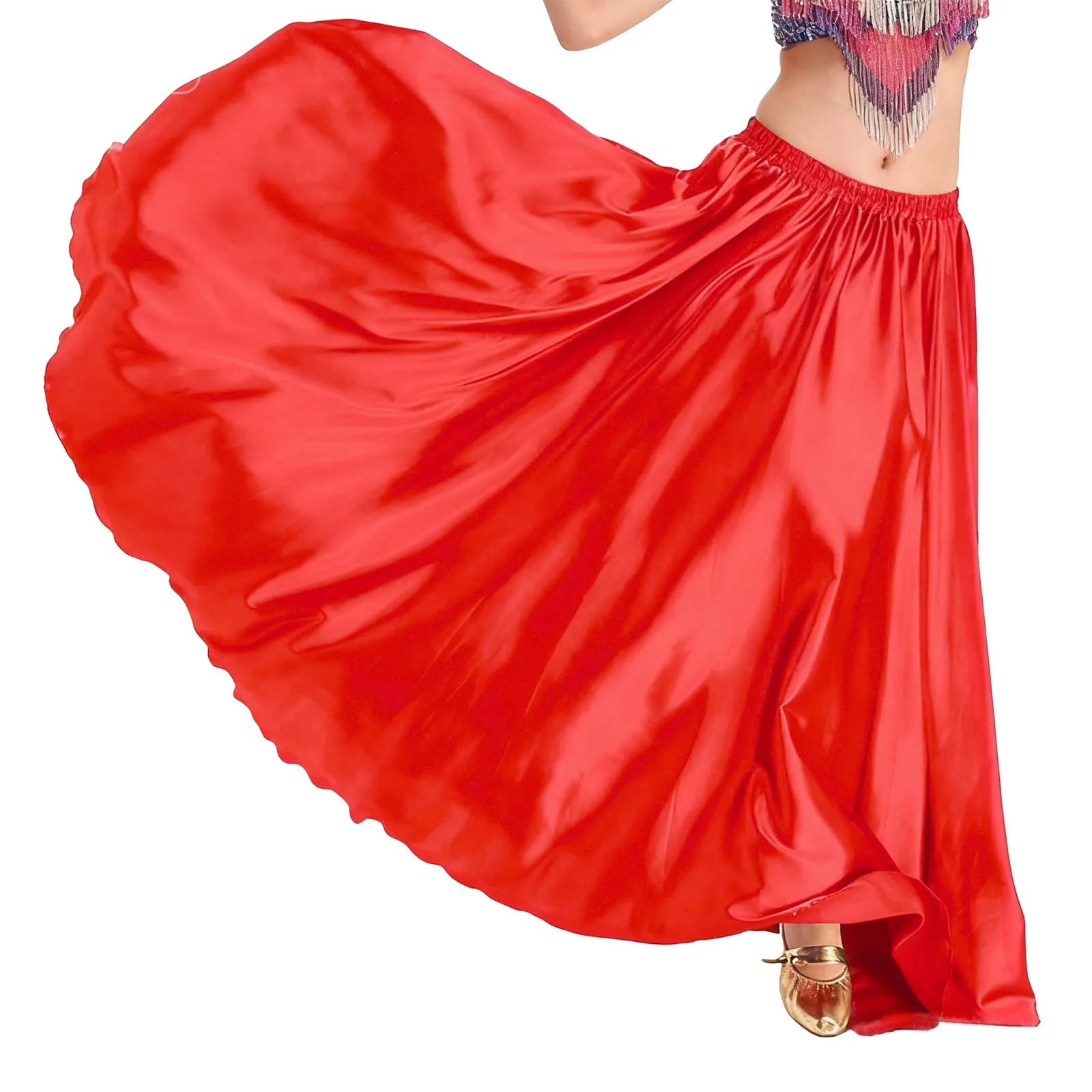 Baisdan Gonna in Raso per Danza del Ventre, Rosso, Taglia Unica - immagine 6