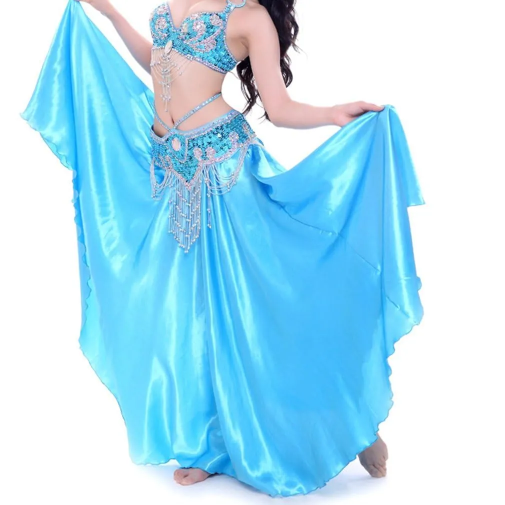 Baisdan Gonna in Raso per Danza del Ventre, Blu Cielo, Taglia Unica - immagine 6