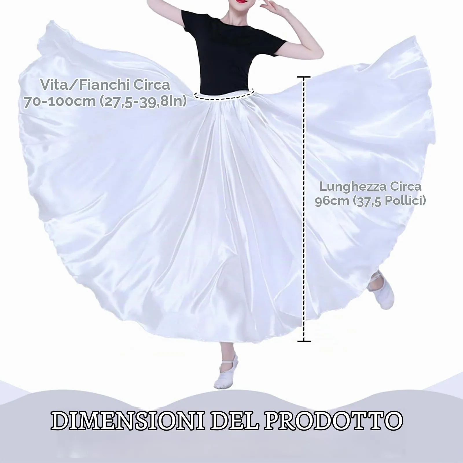 Baisdan Gonna in Raso per Danza del Ventre, Bianco, Taglia Unica - immagine 3