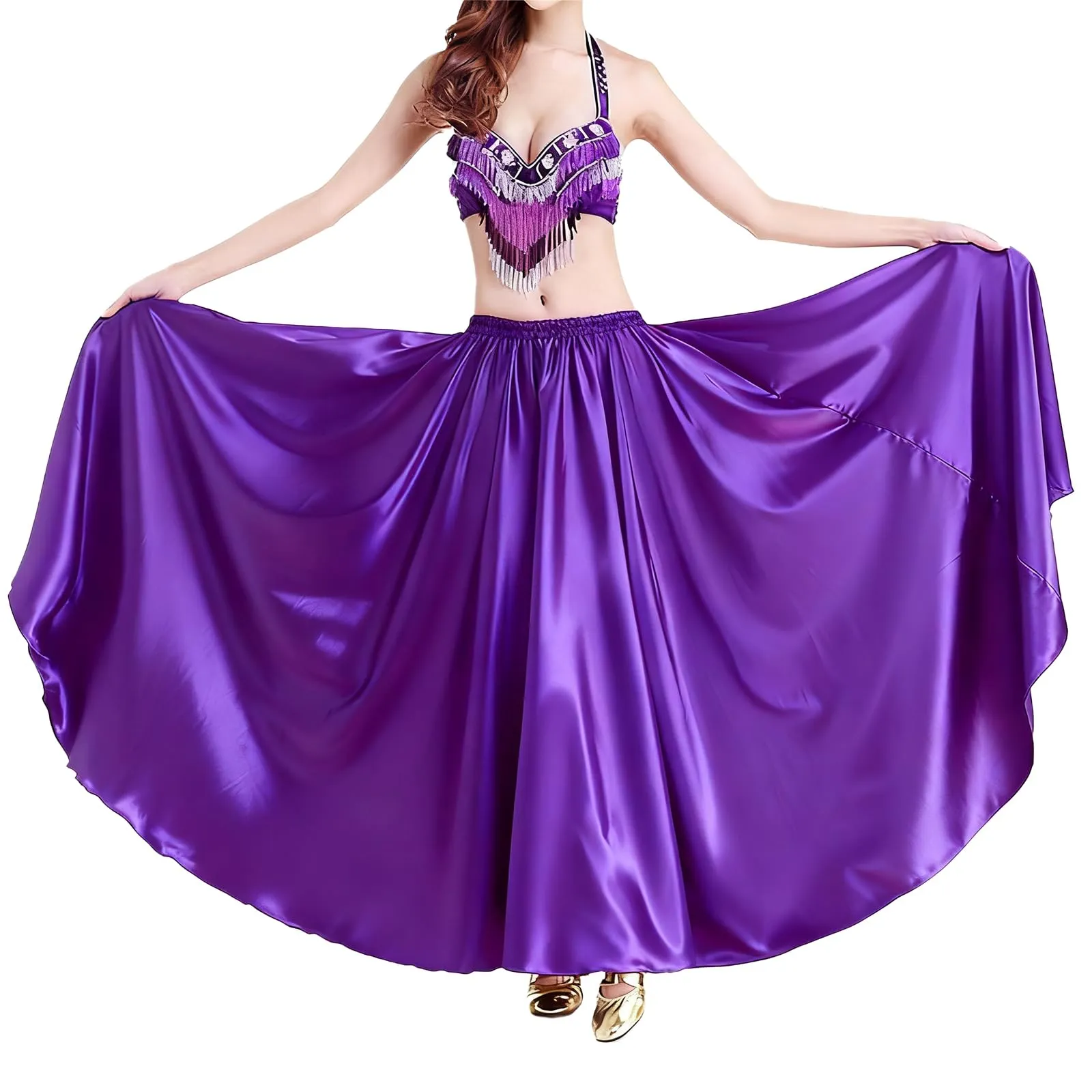 Baisdan Gonna in Raso per Danza del Ventre, Viola, Taglia Unica - immagine 4