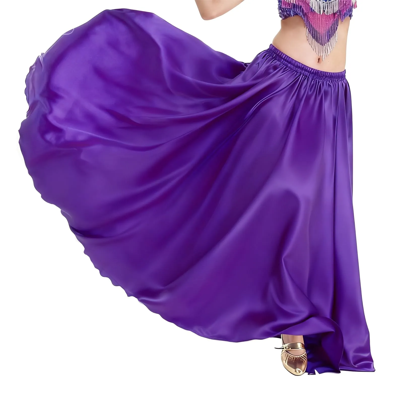 Baisdan Gonna in Raso per Danza del Ventre, Viola, Taglia Unica - immagine 5