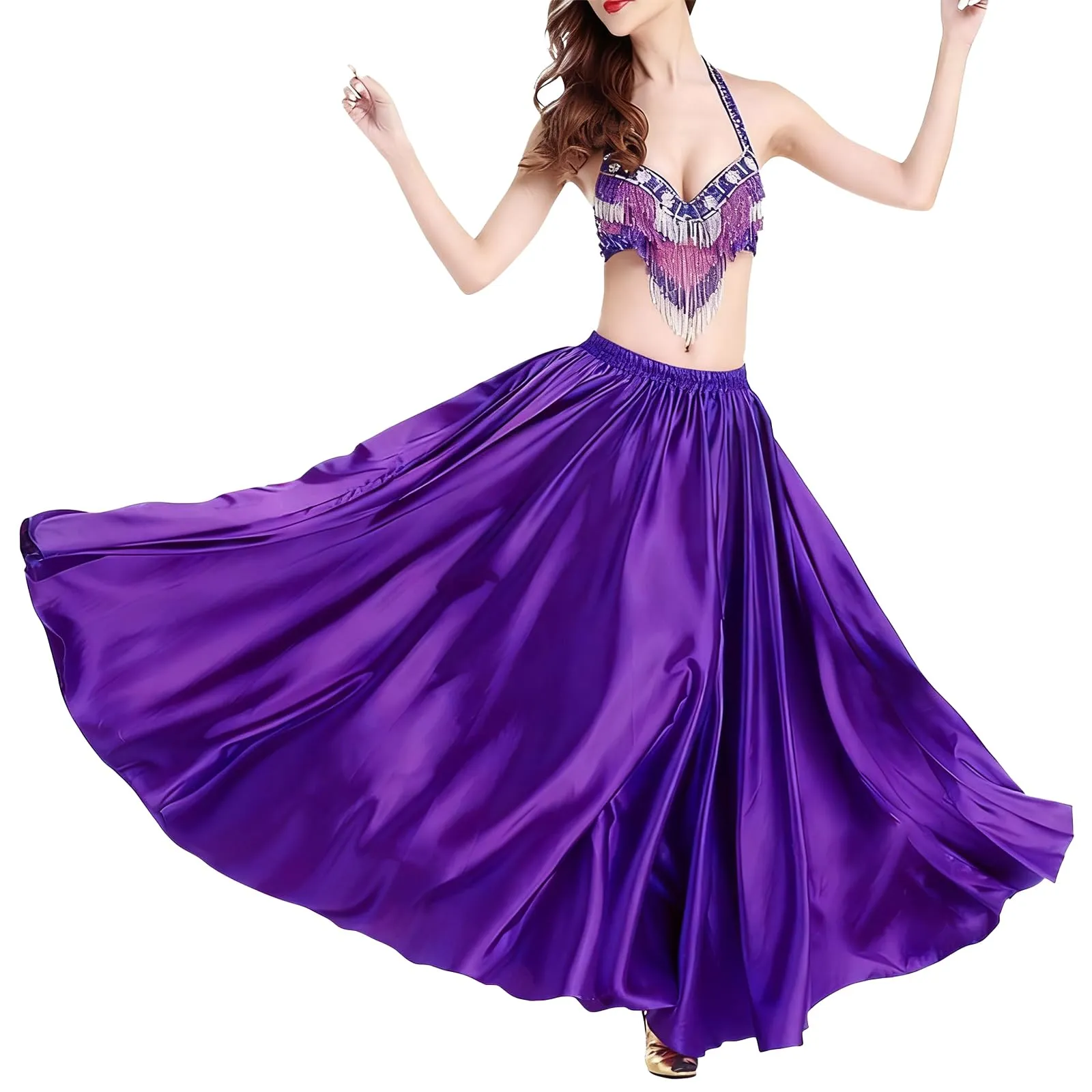 Baisdan Gonna in Raso per Danza del Ventre, Viola, Taglia Unica - immagine 6