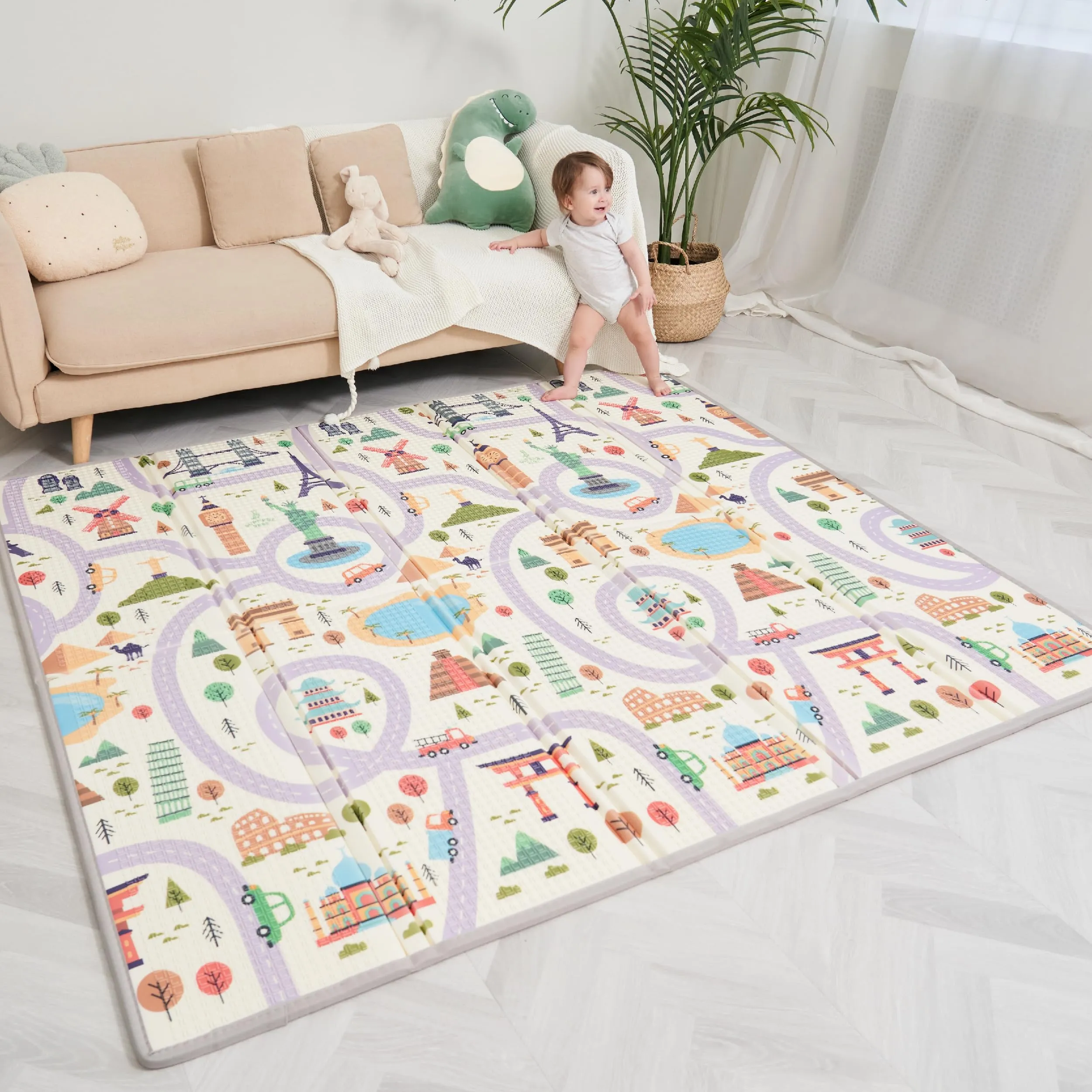 SUPERBE BEBE Tappeto Gioco Bambini Pieghevole 180x200x1.5cm Montessori Reversibile in Schiuma, Impermeabile e Non Tossico - immagine 1