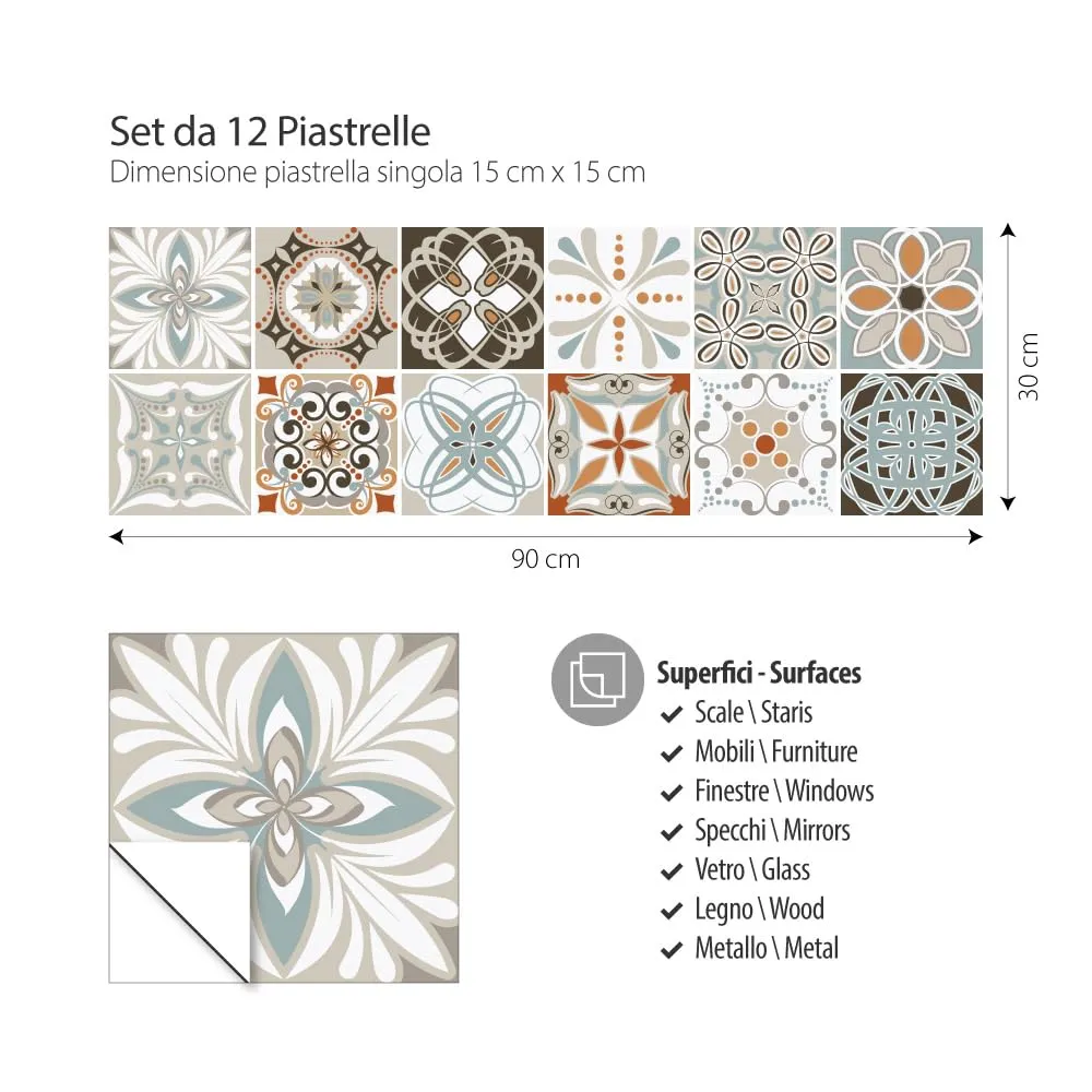 RE-COVERTILES Adesivi Piastrelle in PVC per Cucina e Bagno, 12 Pezzi 15x15 cm, PS00009 - immagine 3