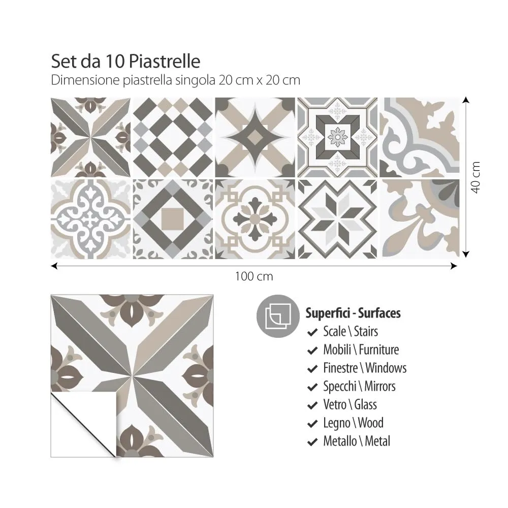 RE-COVERTILES Adesivi Piastrelle in PVC per Cucina e Bagno, 10 Pz 20x20 cm, PS00089 - immagine 4