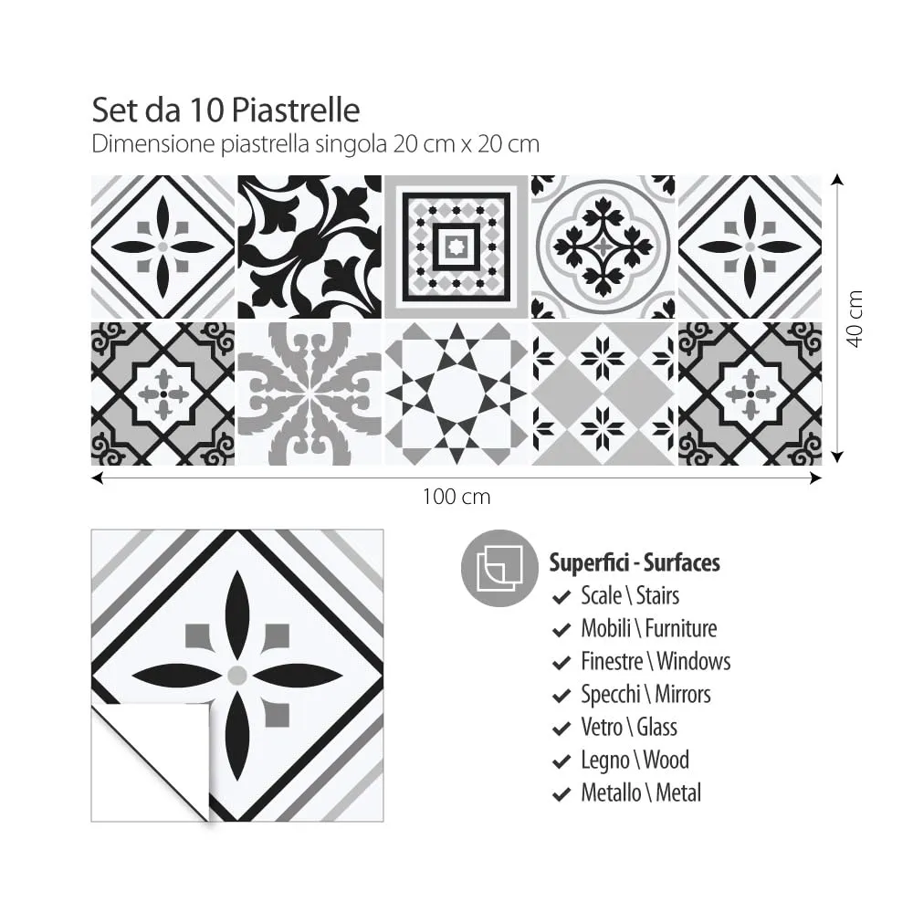 RE-COVERTILES Adesivi Piastrelle in PVC per Cucina e Bagno, 10 Pz 20x20 cm, PS00096 - immagine 3