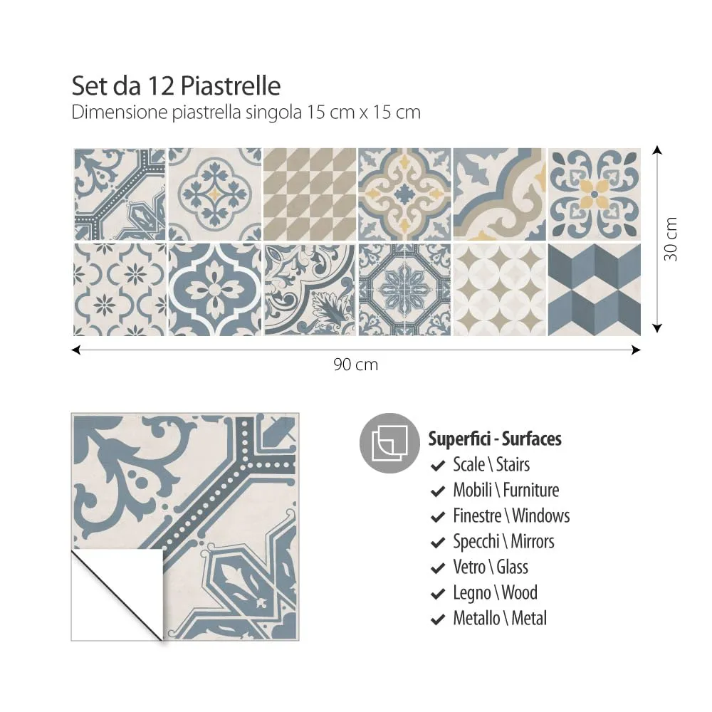 RE-COVERTILES Adesivi Piastrelle in PVC per Cucina e Bagno, 12 Pezzi 15x15 cm, PS00086 - immagine 6