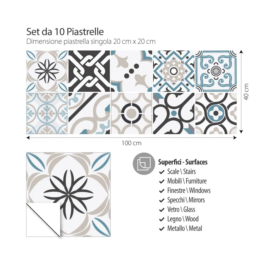 RE-COVERTILES Adesivi Piastrelle in PVC per Cucina e Bagno, 10 Pezzi 20x20 cm, PS00054 - immagine 4