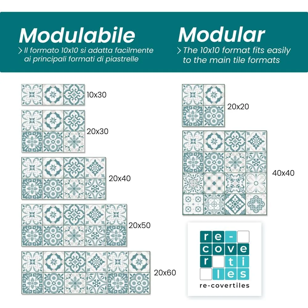 RE-COVERTILES Adesivi Piastrelle in PVC per Cucina e Bagno, 10 Pezzi 20x20 cm, PS00054 - immagine 8