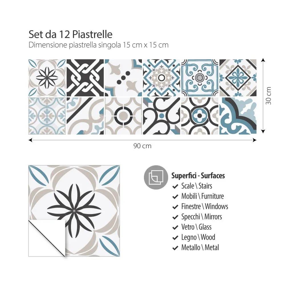 RE-COVERTILES Adesivi Piastrelle in PVC per Cucina e Bagno, 12 Pz 15x15 cm, PS00054 - immagine 4
