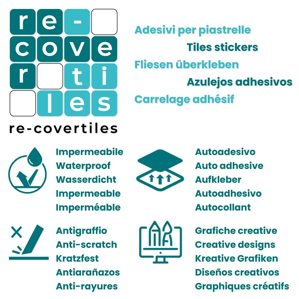 RE-COVERTILES Adesivi Piastrelle in PVC per Cucina e Bagno, 10 Pezzi 20x20 cm, PS00086 - immagine 8