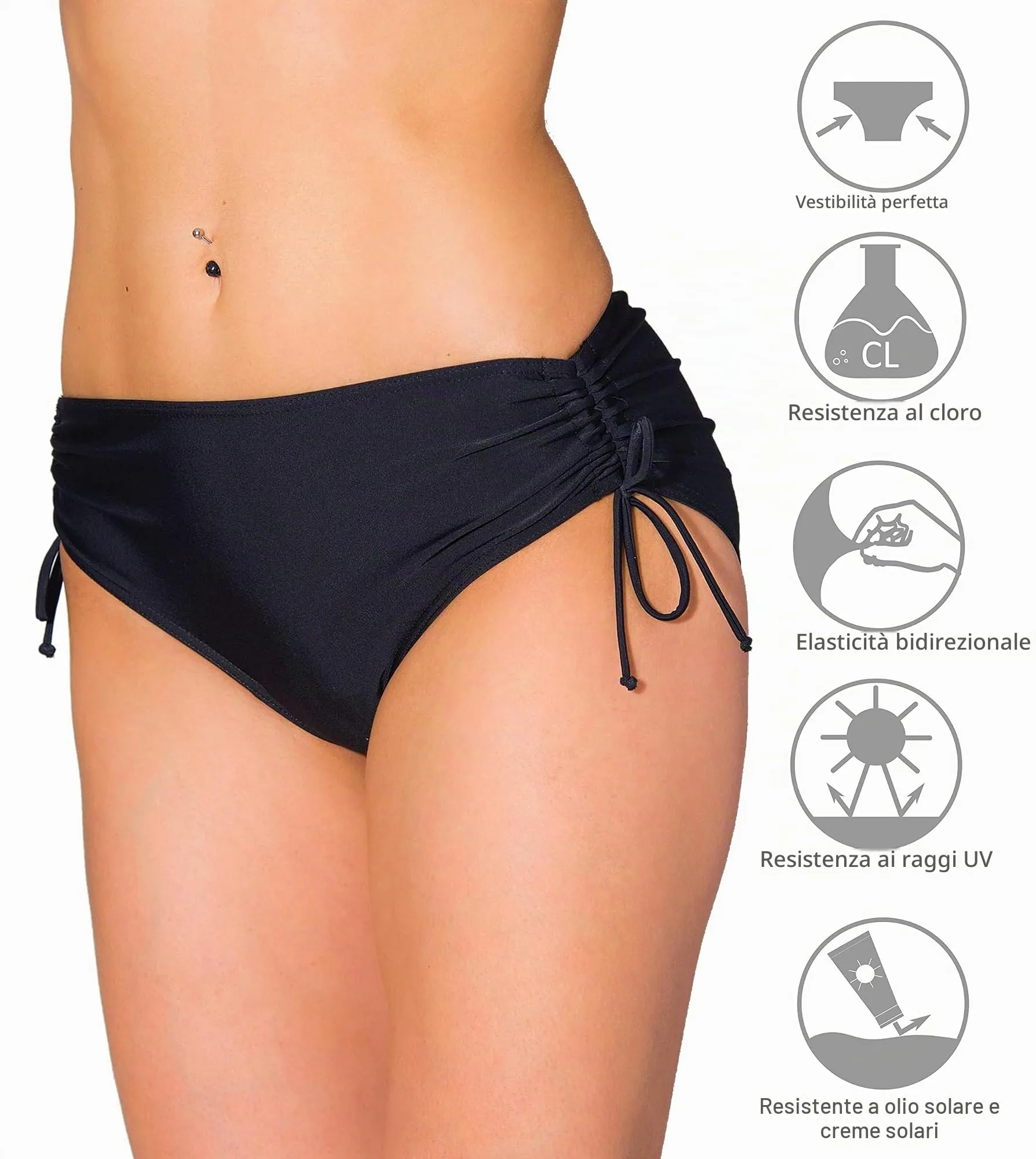 Aquarti Slip Costume Donna con Laccetti, Nero, 48 - immagine 4