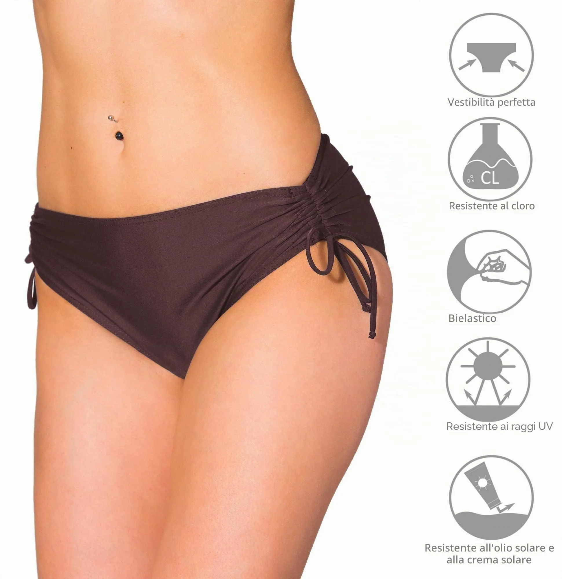 Aquarti Slip Costume Donna con Laccetti, Marrone, 50 - immagine 4