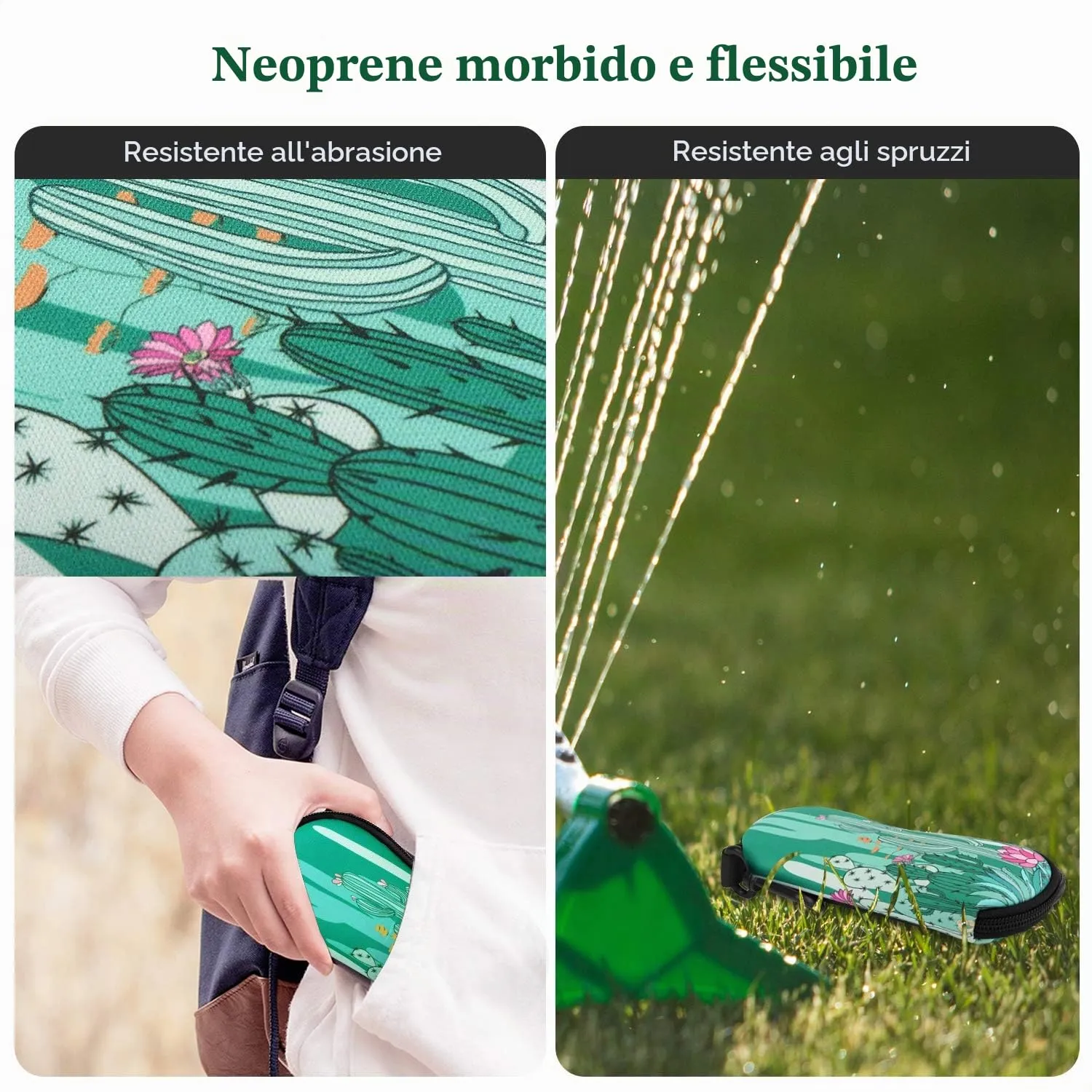MoKo Custodia per Occhiali da Sole in Neoprene con Clip da Cintura, Cactus - immagine 2