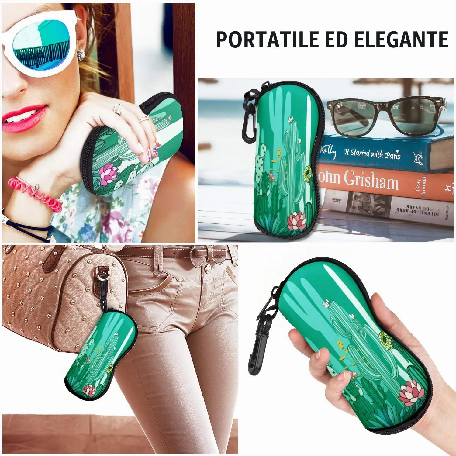 MoKo Custodia per Occhiali da Sole in Neoprene con Clip da Cintura, Cactus - immagine 6