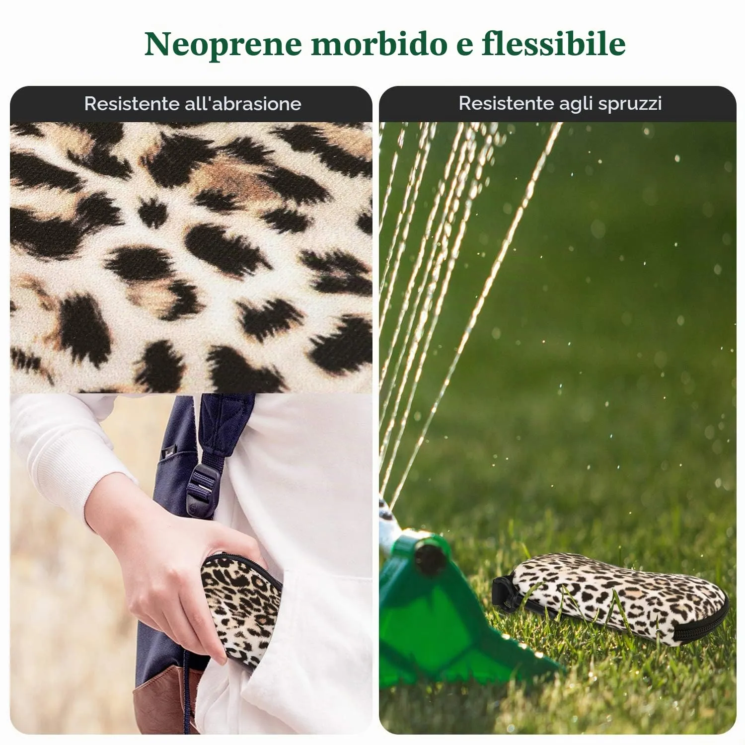 MoKo Custodia Morbida in Neoprene per Occhiali da Sole con Chiusura a Cerniera e Clip per Cintura - Leopardo - immagine 2