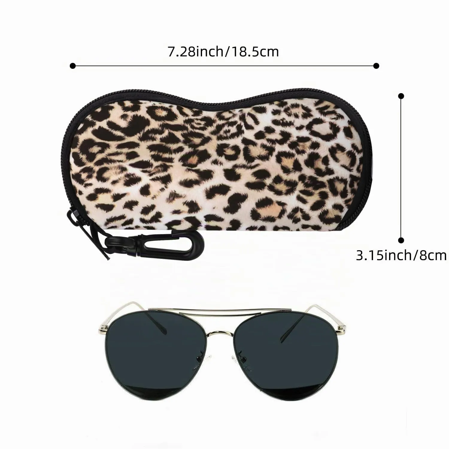 MoKo Custodia Morbida in Neoprene per Occhiali da Sole con Chiusura a Cerniera e Clip per Cintura - Leopardo - immagine 7