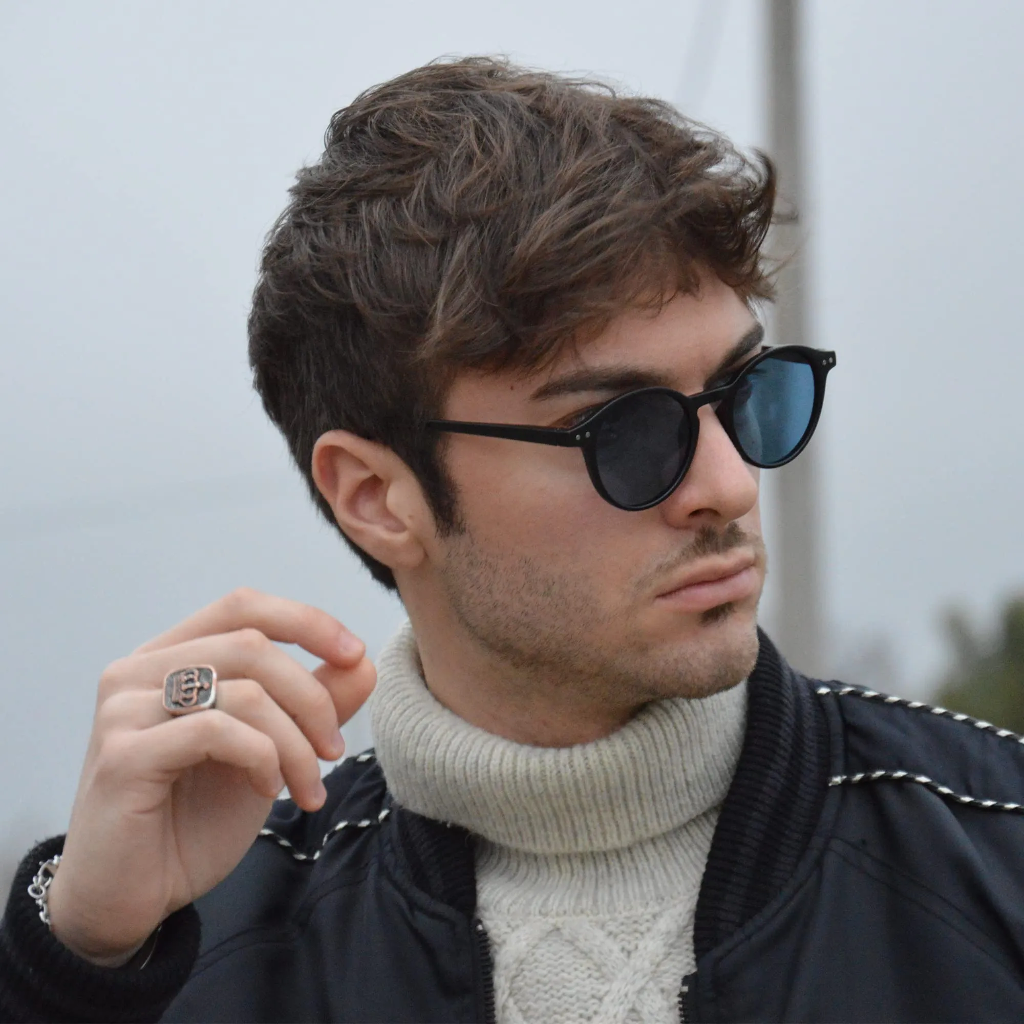 ZENOTTIC Occhiali da Sole Polarizzati Retrò Rotondi UV400 Unisex (Matte Nero + Blu) - immagine 2