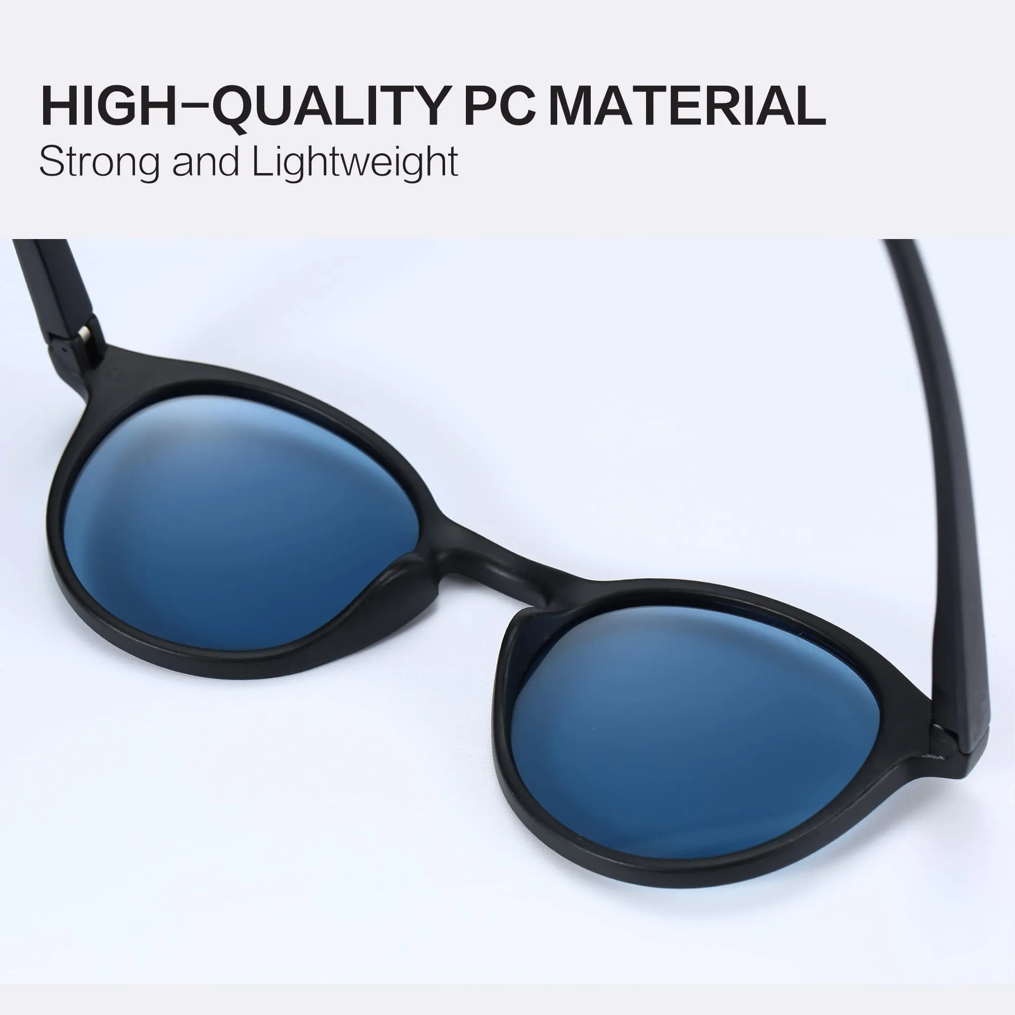 ZENOTTIC Occhiali da Sole Polarizzati Retrò Rotondi UV400 Unisex (Matte Nero + Blu) - immagine 5