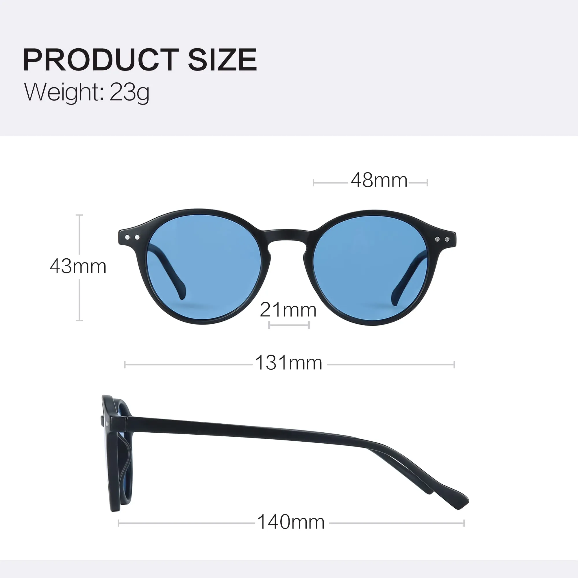ZENOTTIC Occhiali da Sole Polarizzati Retrò Rotondi UV400 Unisex (Matte Nero + Blu) - immagine 6