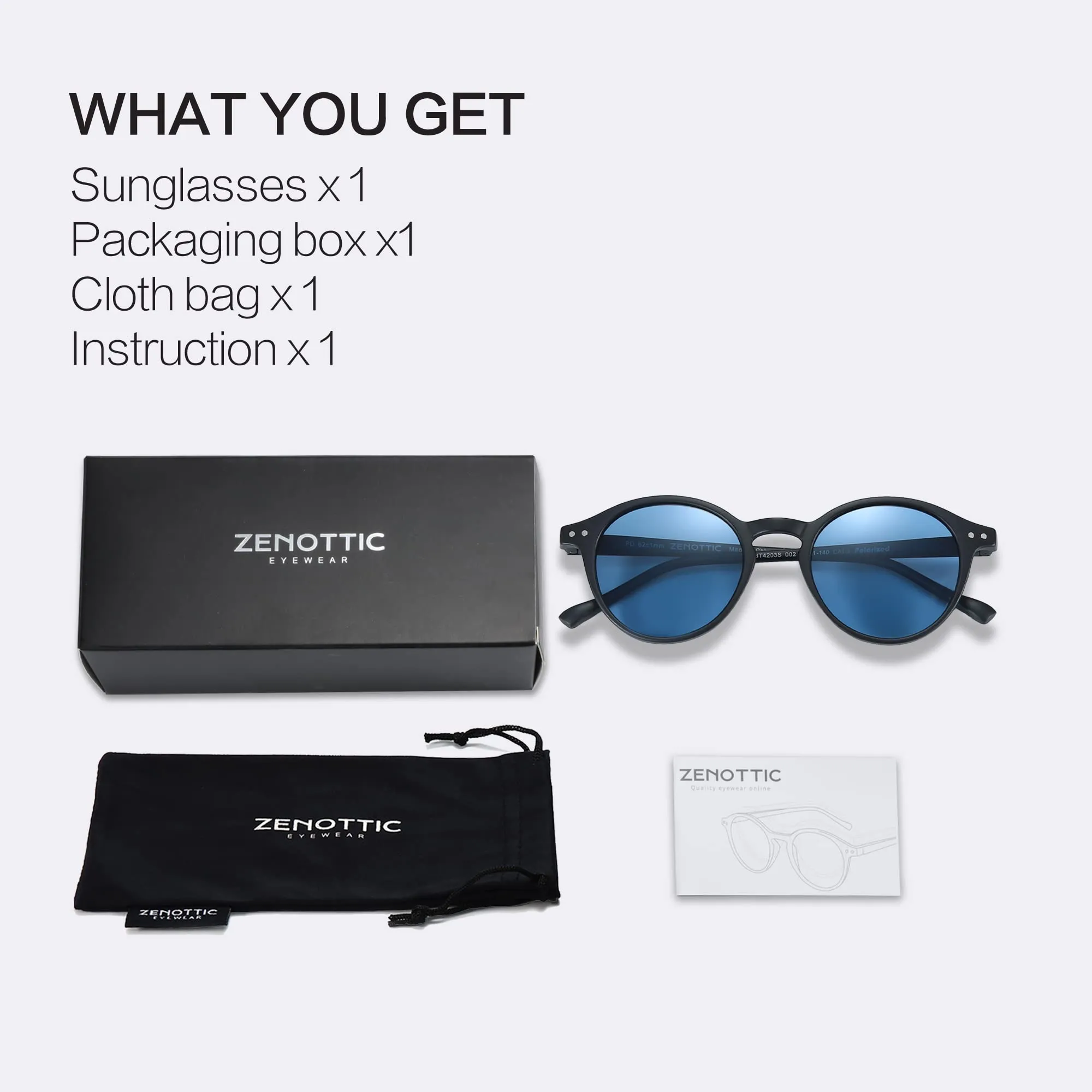 ZENOTTIC Occhiali da Sole Polarizzati Retrò Rotondi UV400 Unisex (Matte Nero + Blu) - immagine 7