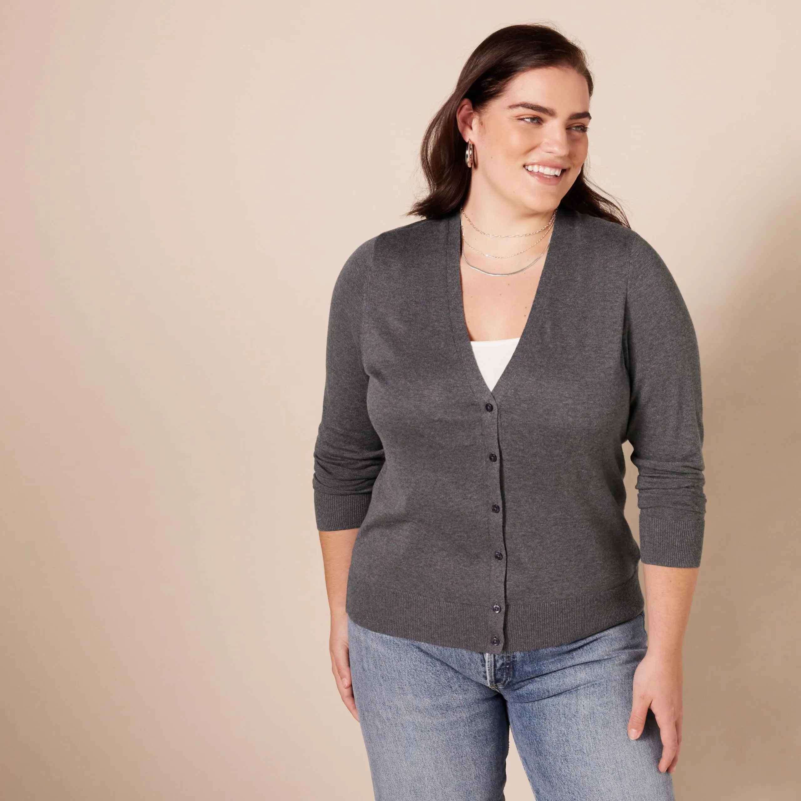 Amazon Essentials Felpa Cardigan Leggera Donna, Carbone Puntinato, XL Plus - immagine 6