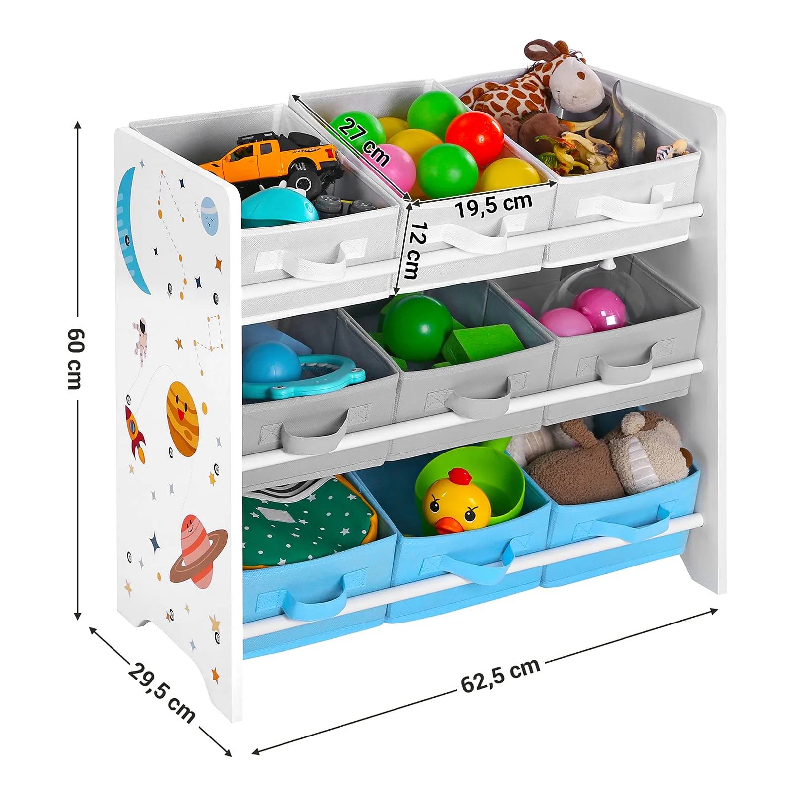 SONGMICS Scaffale Portaoggetti con 9 Scatole per Giocattoli e Libri, Motivi Spaziali, Bianco GKR33WT - immagine 3