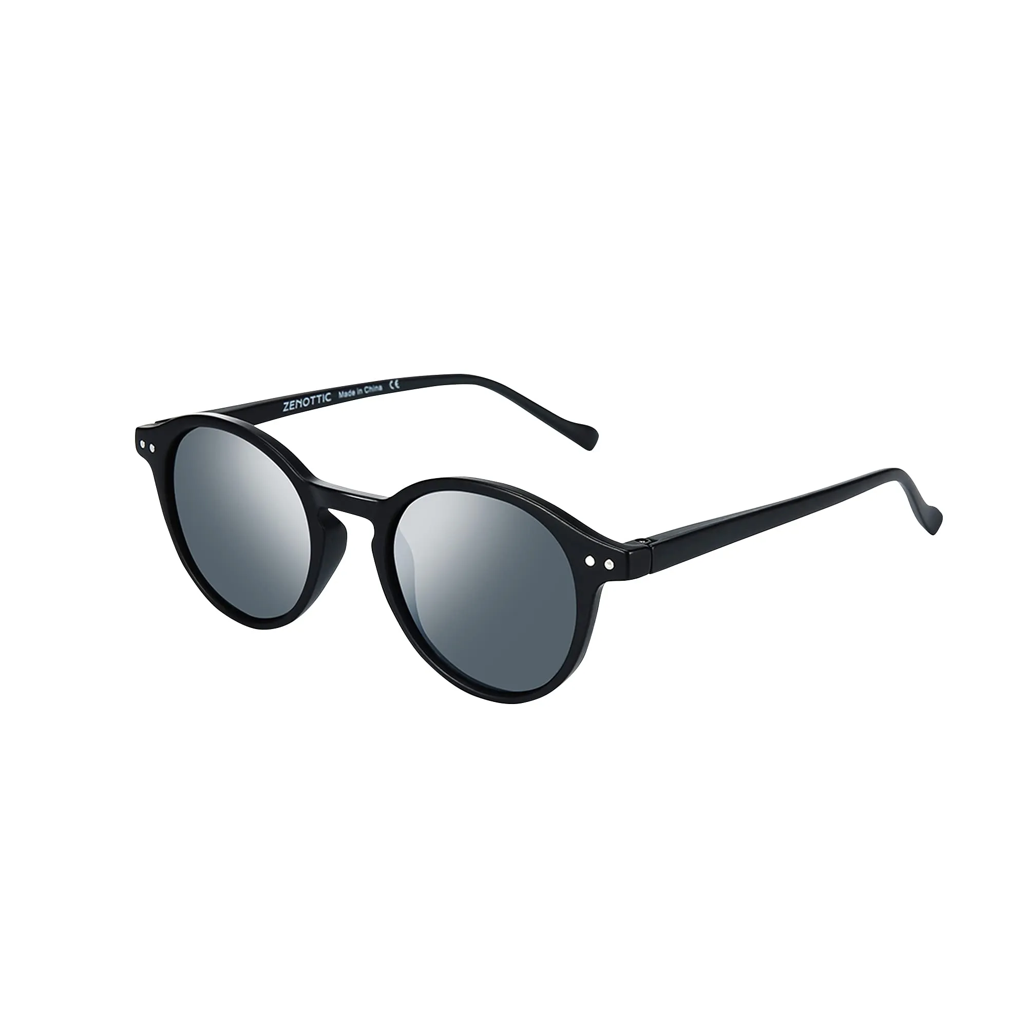 ZENOTTIC Occhiali da Sole Polarizzati Retrò Classici Rotondi UV400 (Matte Nero + Grigio) - immagine 1