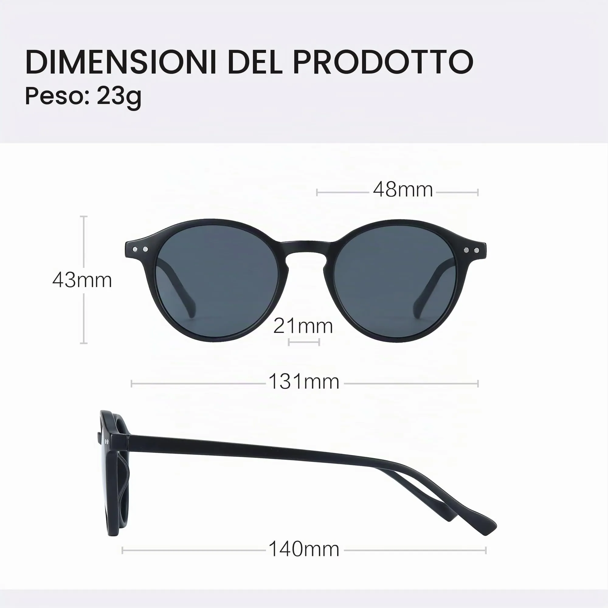 ZENOTTIC Occhiali da Sole Polarizzati Retrò Classici Rotondi UV400 (Matte Nero + Grigio) - immagine 7