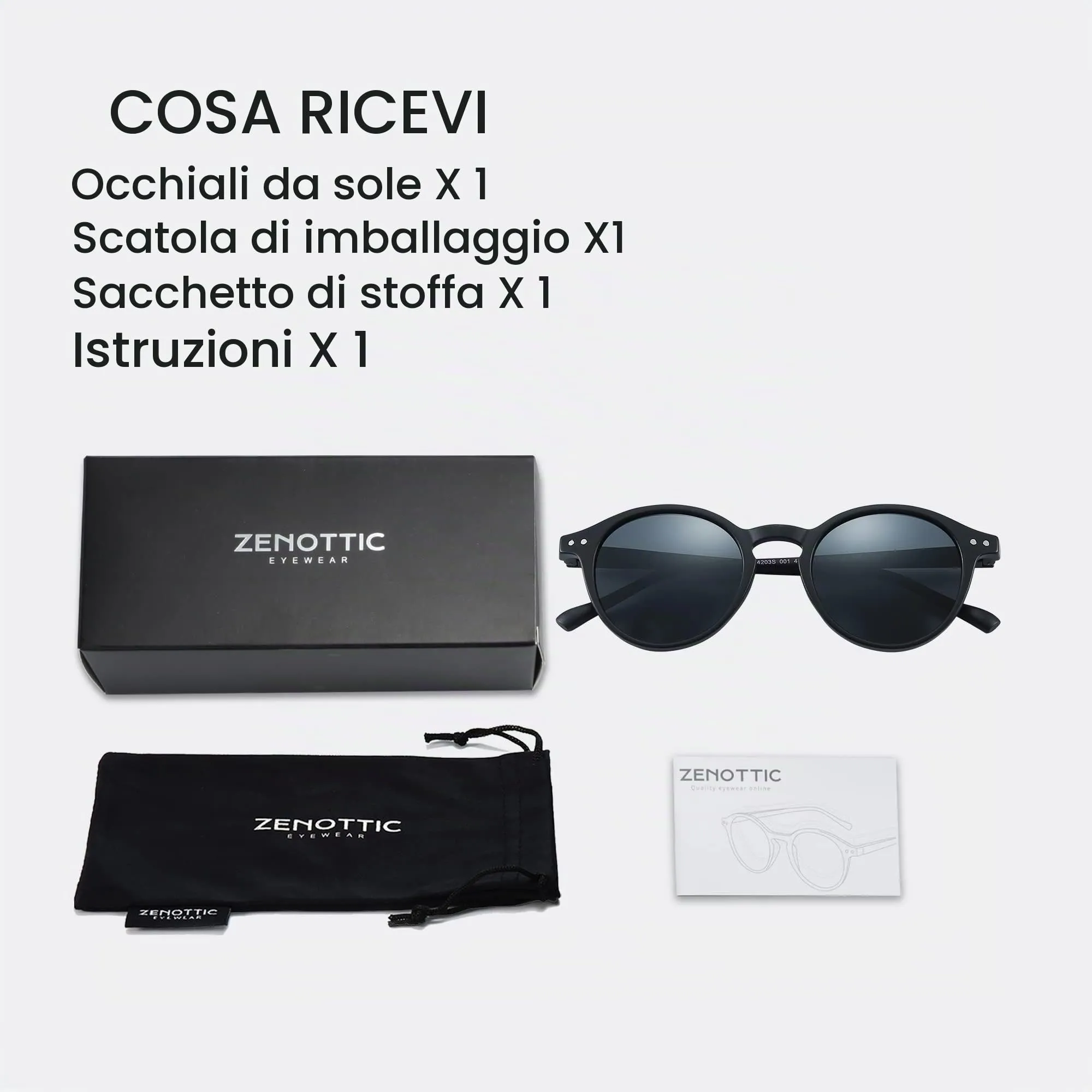 ZENOTTIC Occhiali da Sole Polarizzati Retrò Classici Rotondi UV400 (Matte Nero + Grigio) - immagine 8