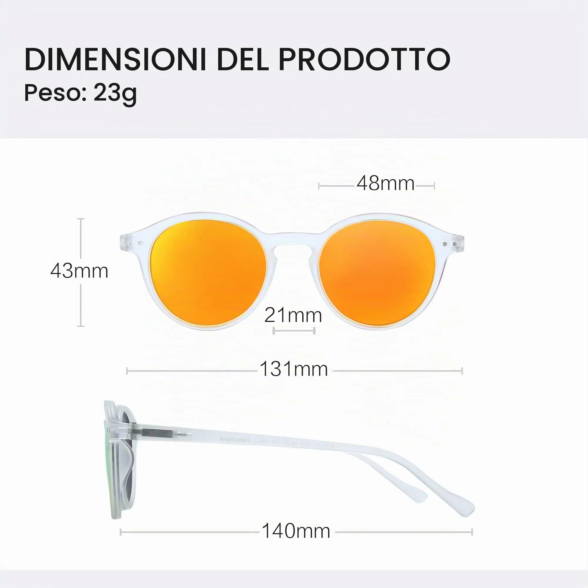 ZENOTTIC Occhiali da Sole Polarizzati Retrò Classici Rotondi UV400 Unisex (Cristallo Matte + Rosso Riflettente) - immagine 7